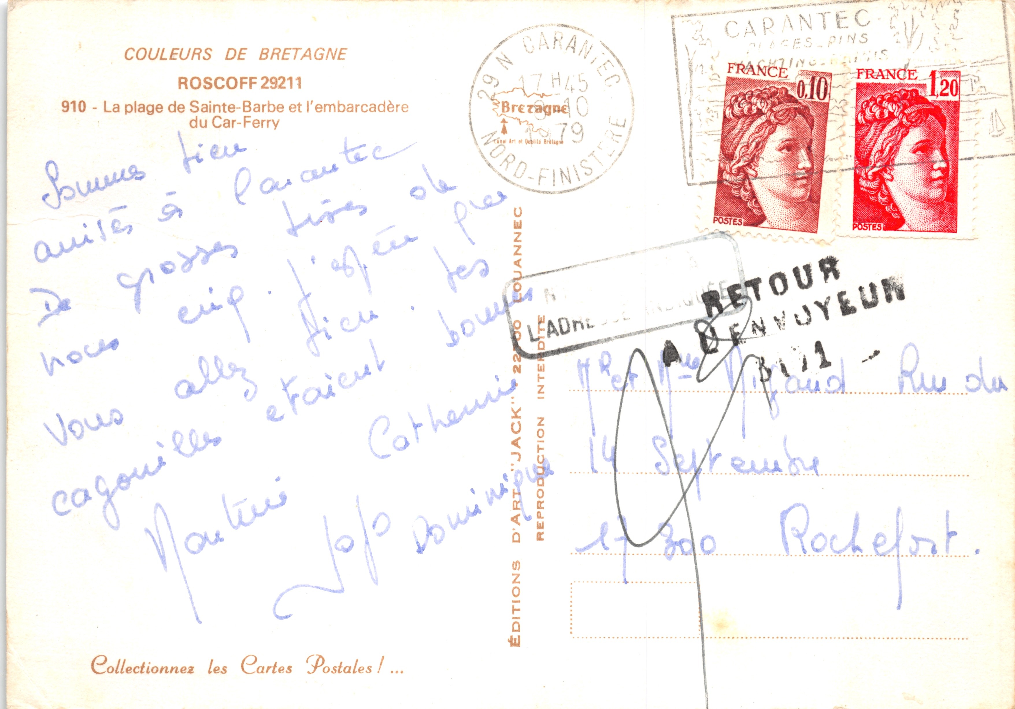 Plage de Sainte-Barbe et embarcadère — Roscoff — Éditions d'Art 'Jack' n°910 — Verso