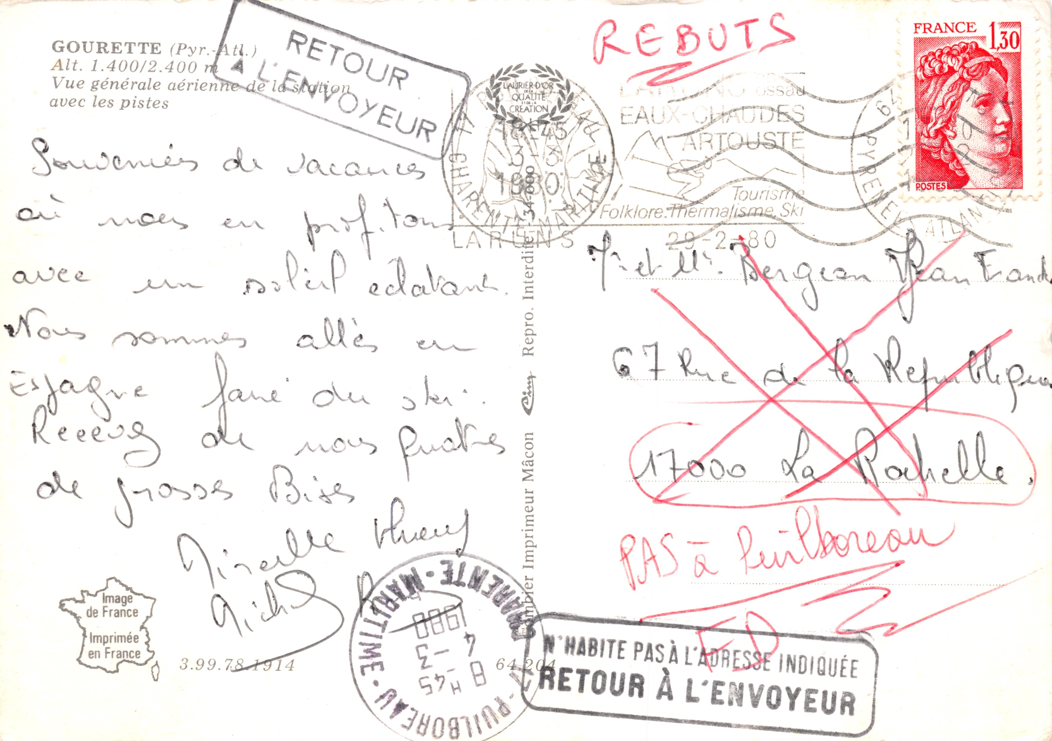 Gourette (Pyrénées Atlantiques) — vista aérea de la estación con pistas de esquí — Editor Cing — Reverso