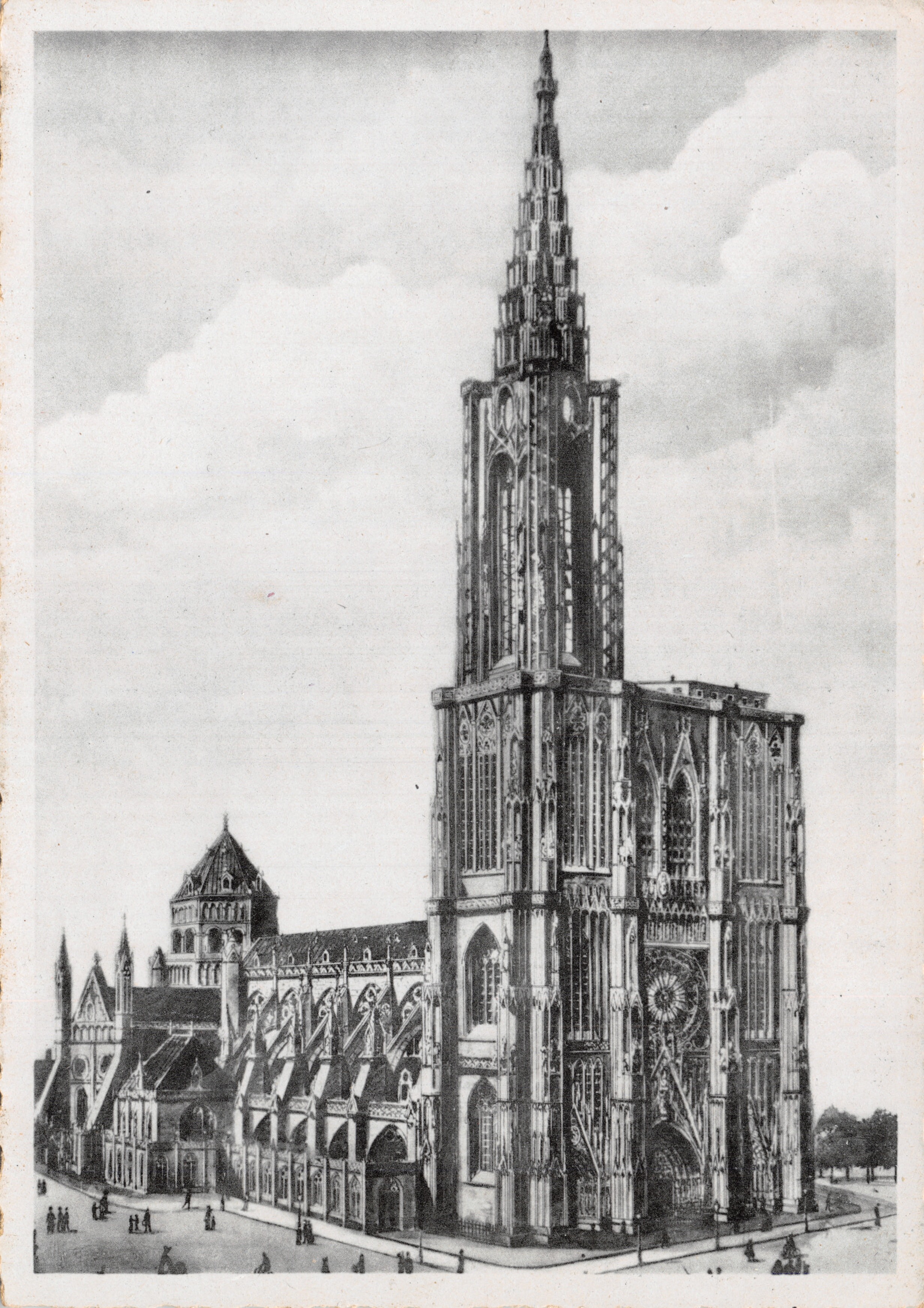 Kathedraal Notre-Dame van Straatsburg — weergave van de gevel en de spits — uitgever Felix LUB, Straatsburg i. E.