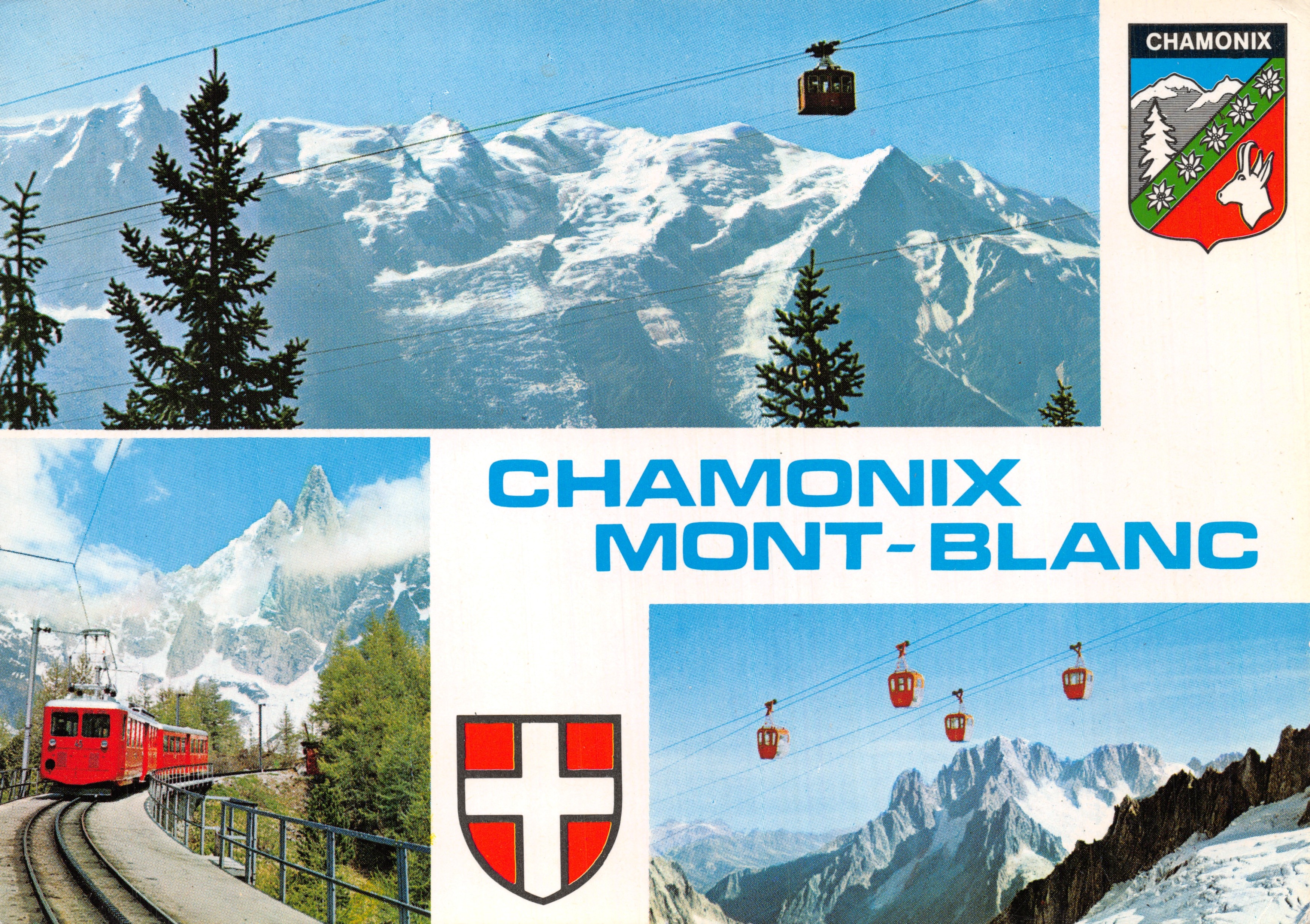 Chamonix Mont-Blanc — vista panoramica con funivia e ferrovia a cremagliera — Éditions SECA