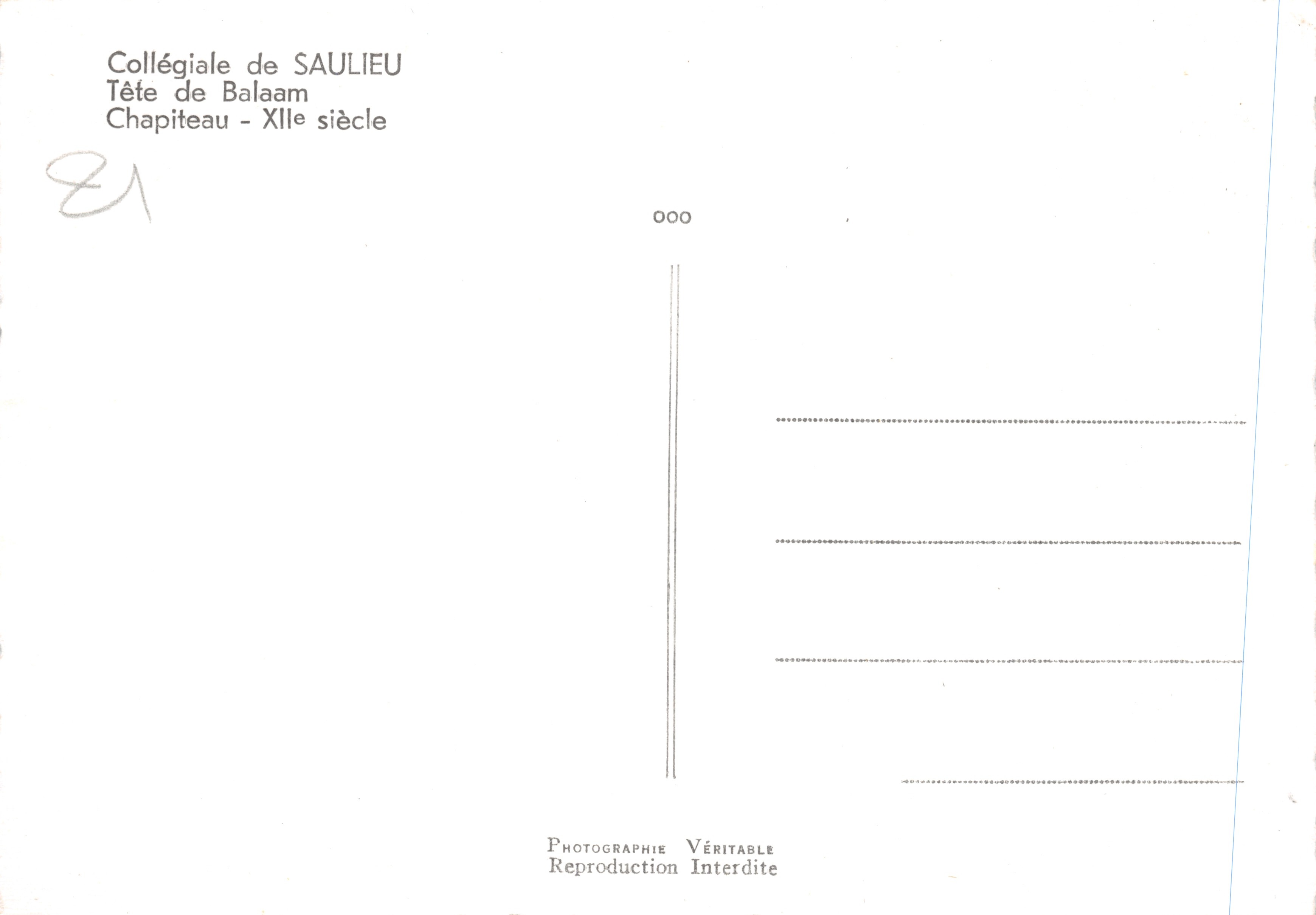 Tête de Balaam — chapiteau du XIIe siècle — Collégiale de Saulieu — Verso