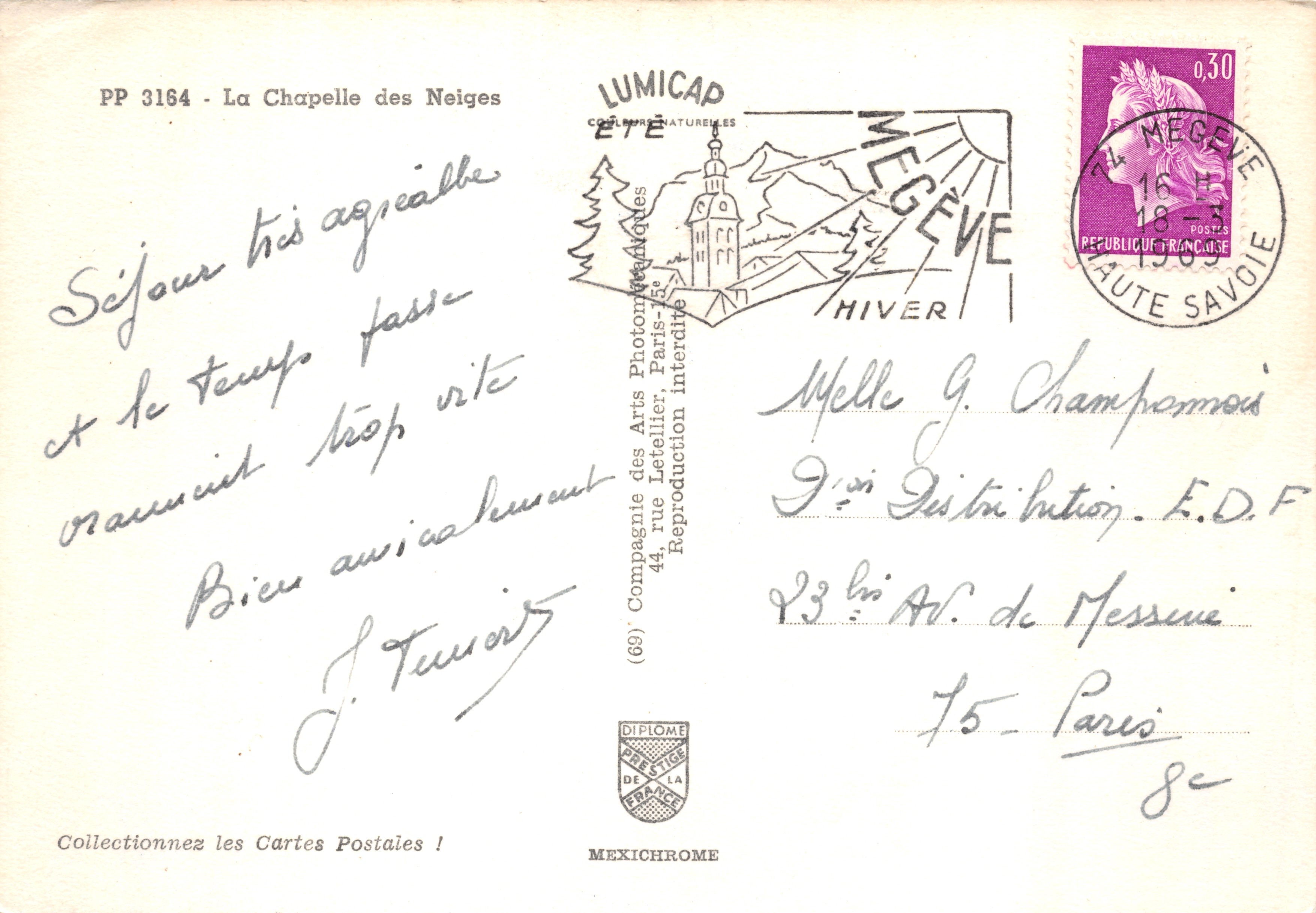 La Chapelle des Neiges — wydawca IRIS, n° PP 3184 — Rewers