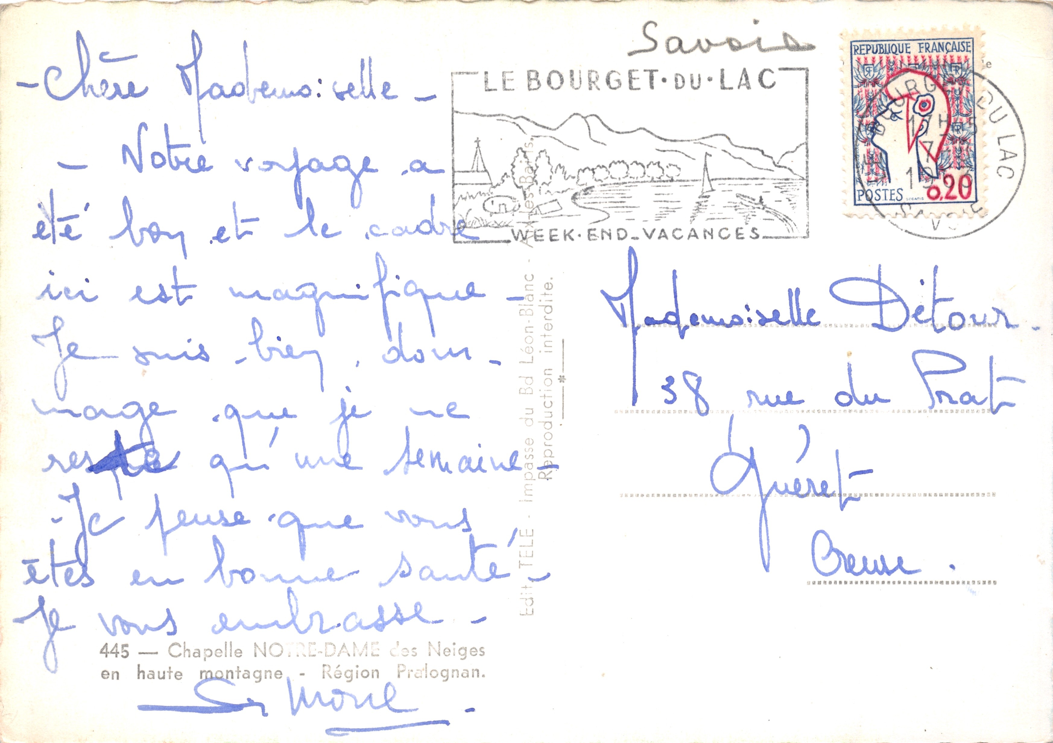 Chapelle Notre-Dame des Neiges — Région Prolognan — Édit. TELE — Verso