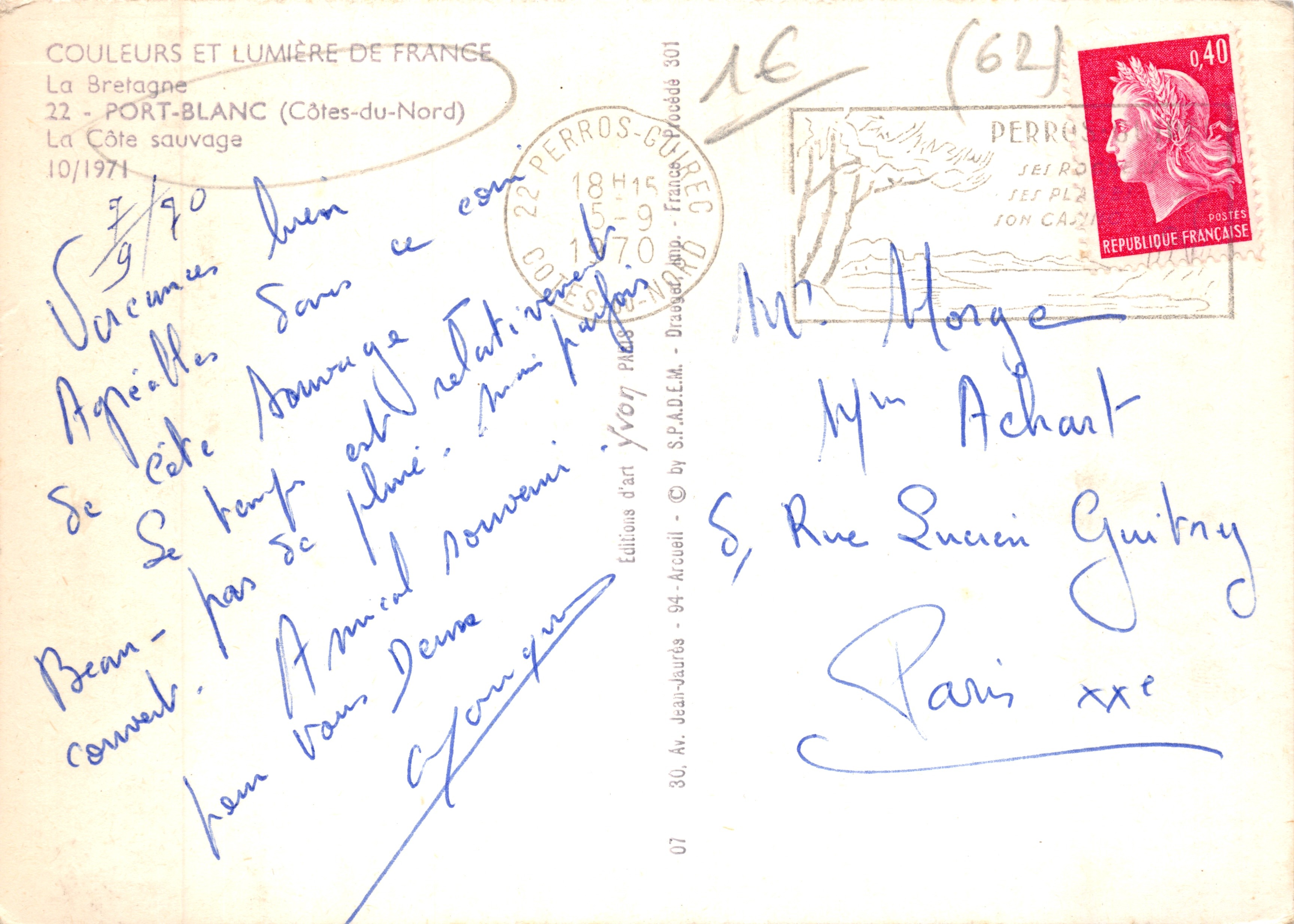 Port-Blanc — Wilde Küste (Côtes-du-Nord) — Éditions d'art Yvon — n°301 — Rückseite