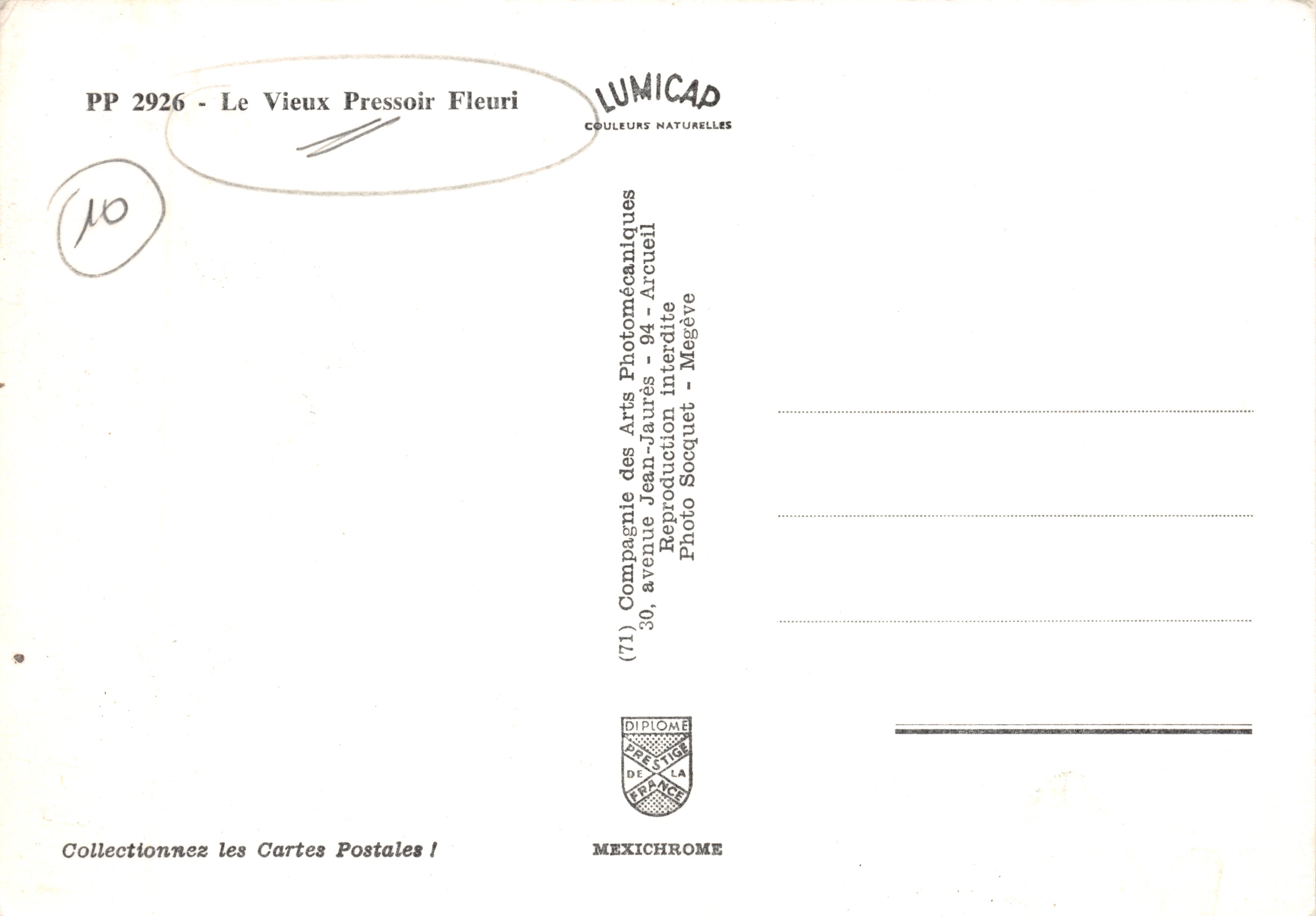 La vecchia pressa fiorita — pressa per olio in legno datata 1835, decorata con fiori — editore IRIS — Verso