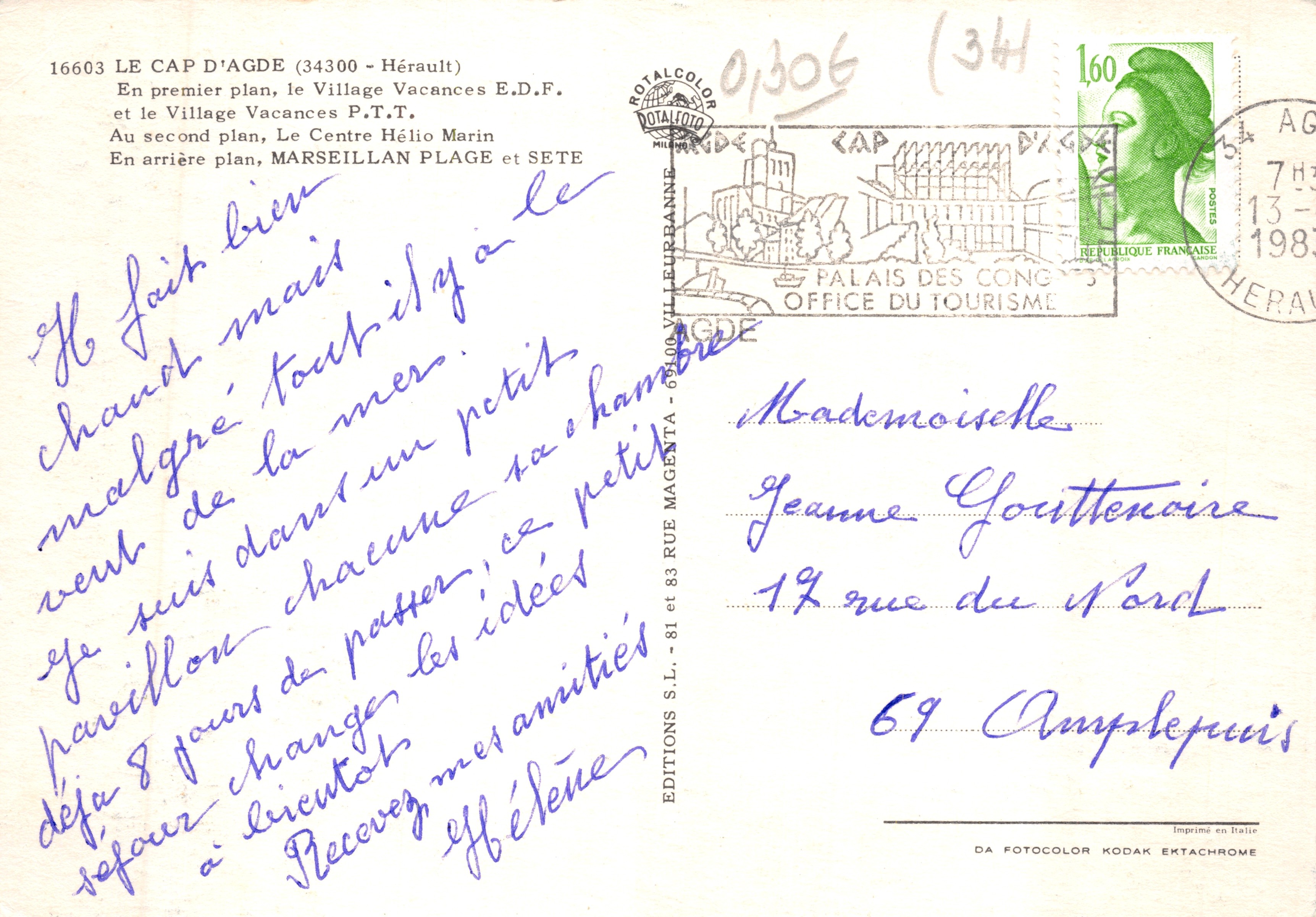 The Cap d'Agde — Aerial View of the E.D.F. Vacation Village and the Hélios Marin Centre — Éditions S.L. - 16603 — Back
