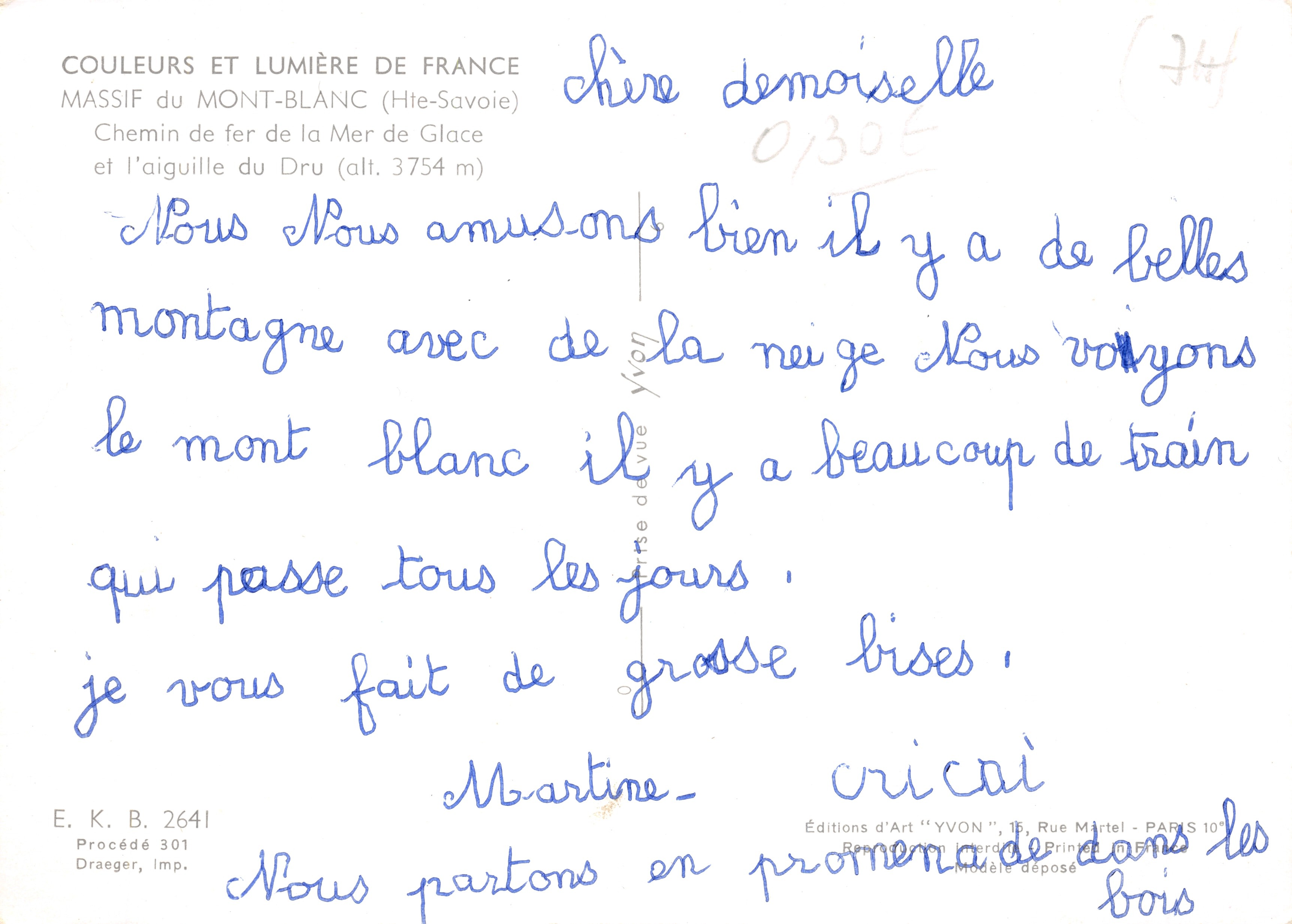 Mont Blanc — Punta del Dru (alt. 3754 m) — Éditions d'Art 'YVON', Paris — Verso
