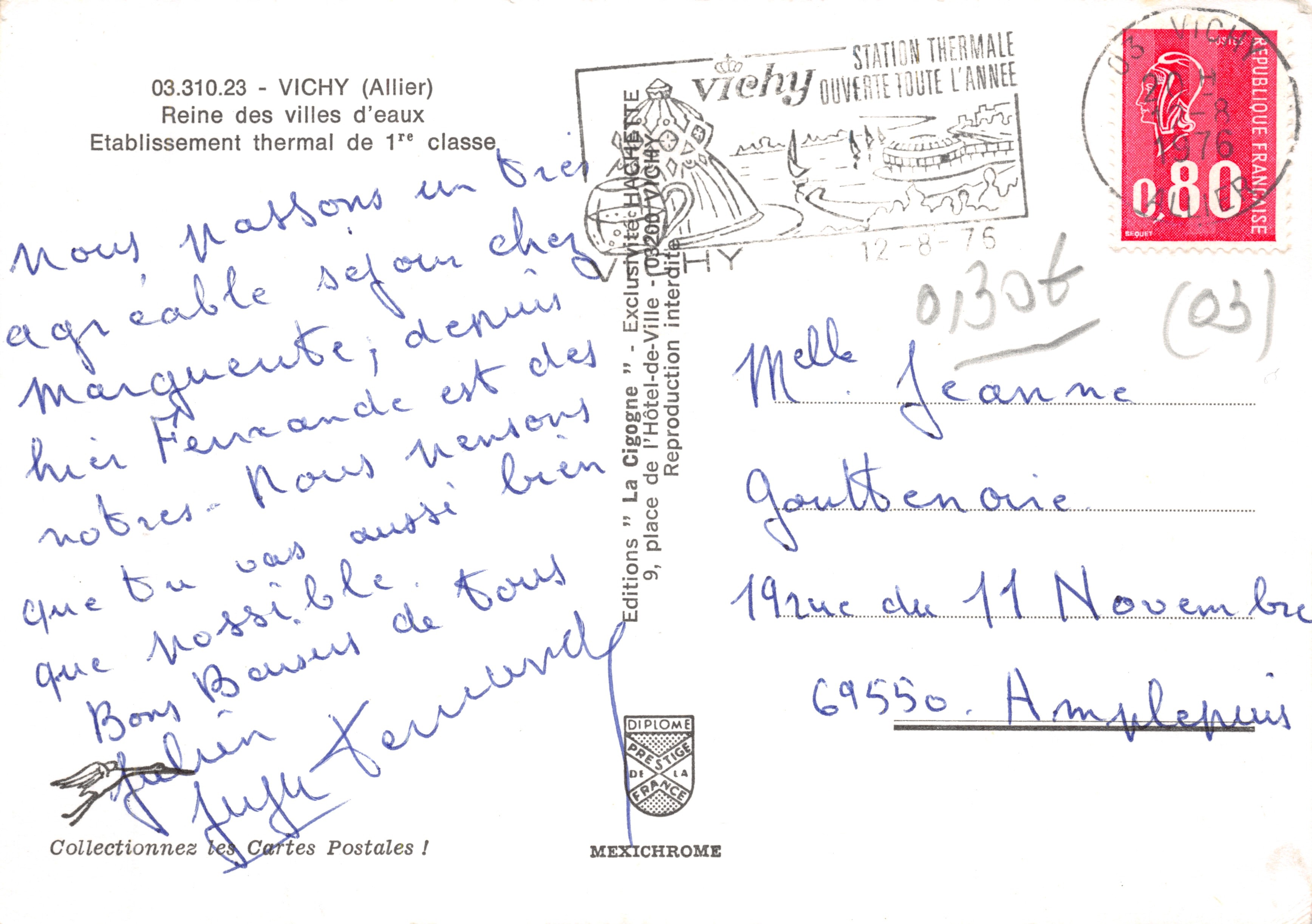 Vichy — Estación termal — Ediciones 'La Cigogne' n° 03.310.23 — Reverso