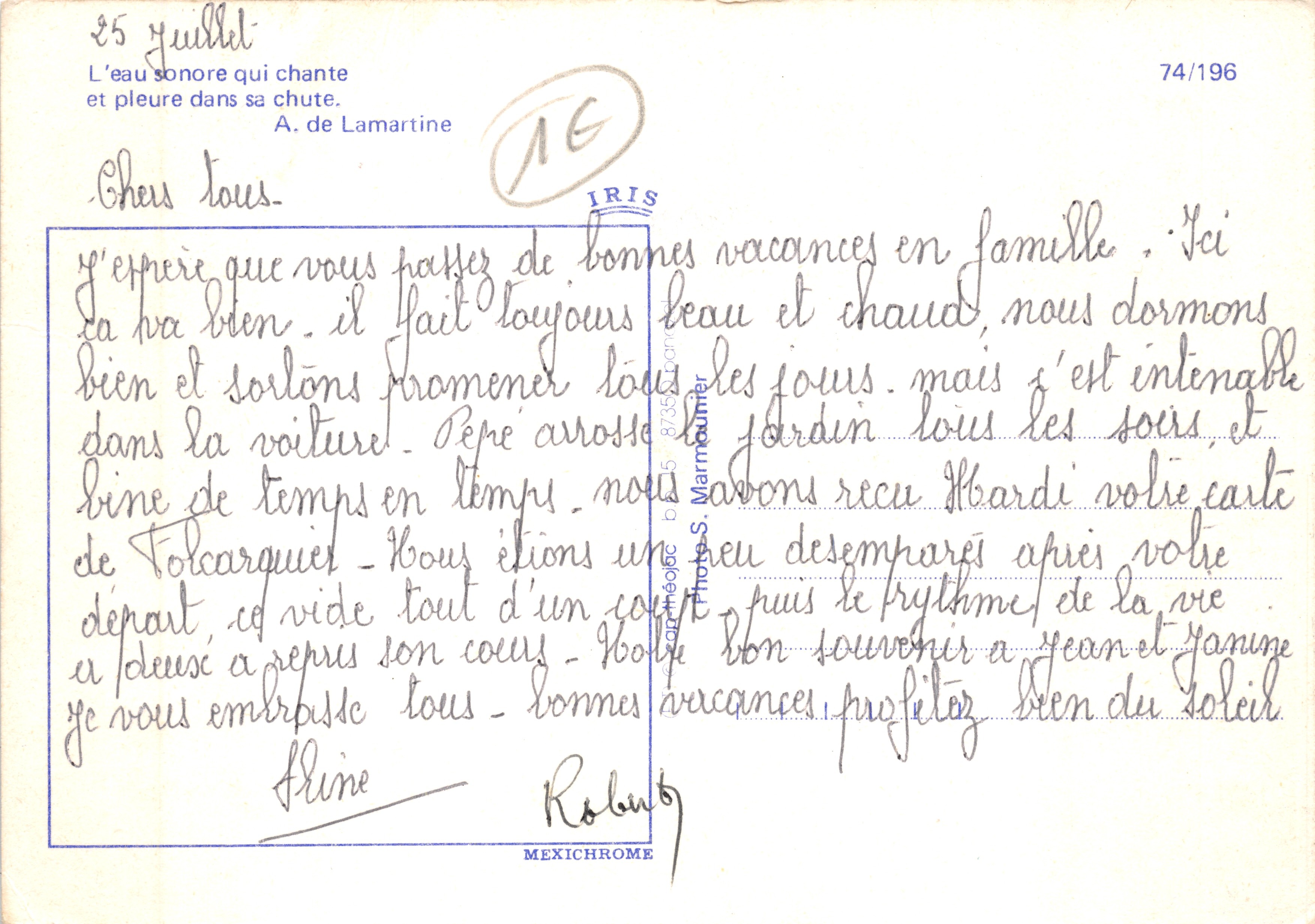 Wasserfallansicht — Ansicht von Tolcarquier — Verlag IRIS — Rückseite