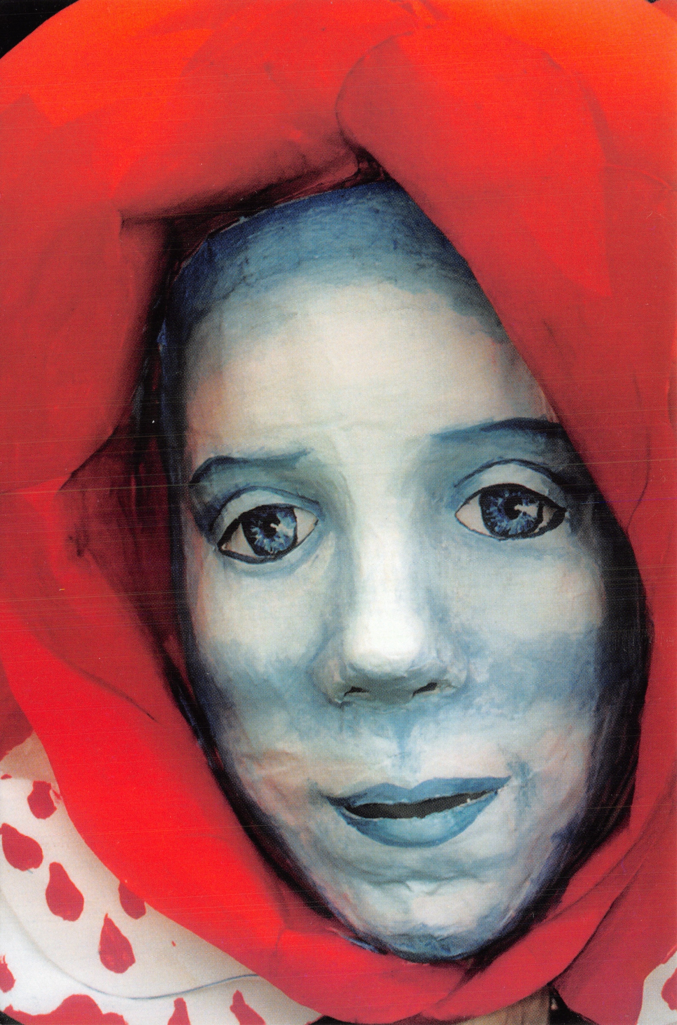 Femme aux yeux bleus — portrait peint dans un voile rouge — éditeur Graham (Printers) Ltd, n° de série 25014