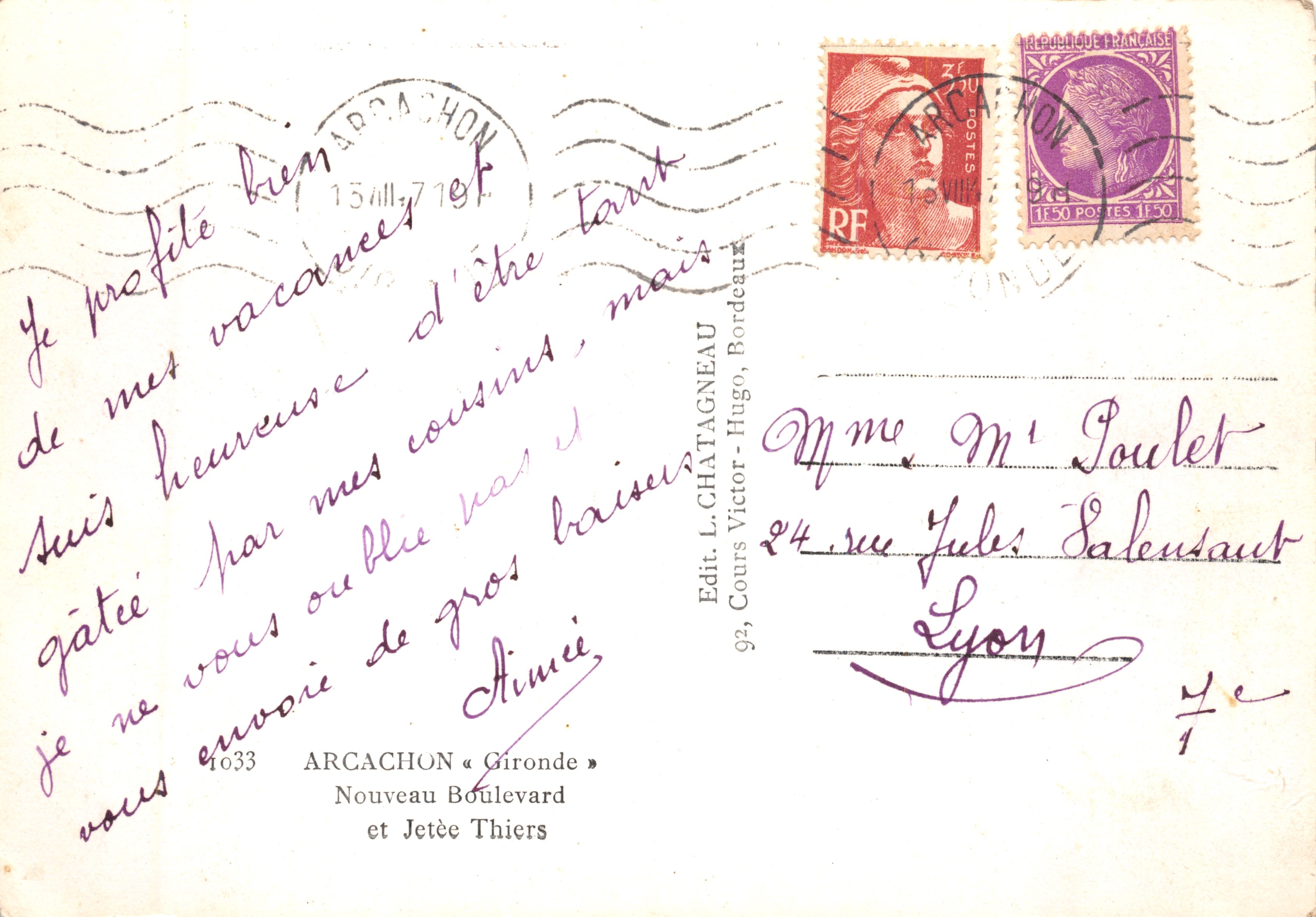 Arcachon — uitzicht op de kade en het plein — Uitg. L. Chatagneau, nummer 4033 — Achterkant