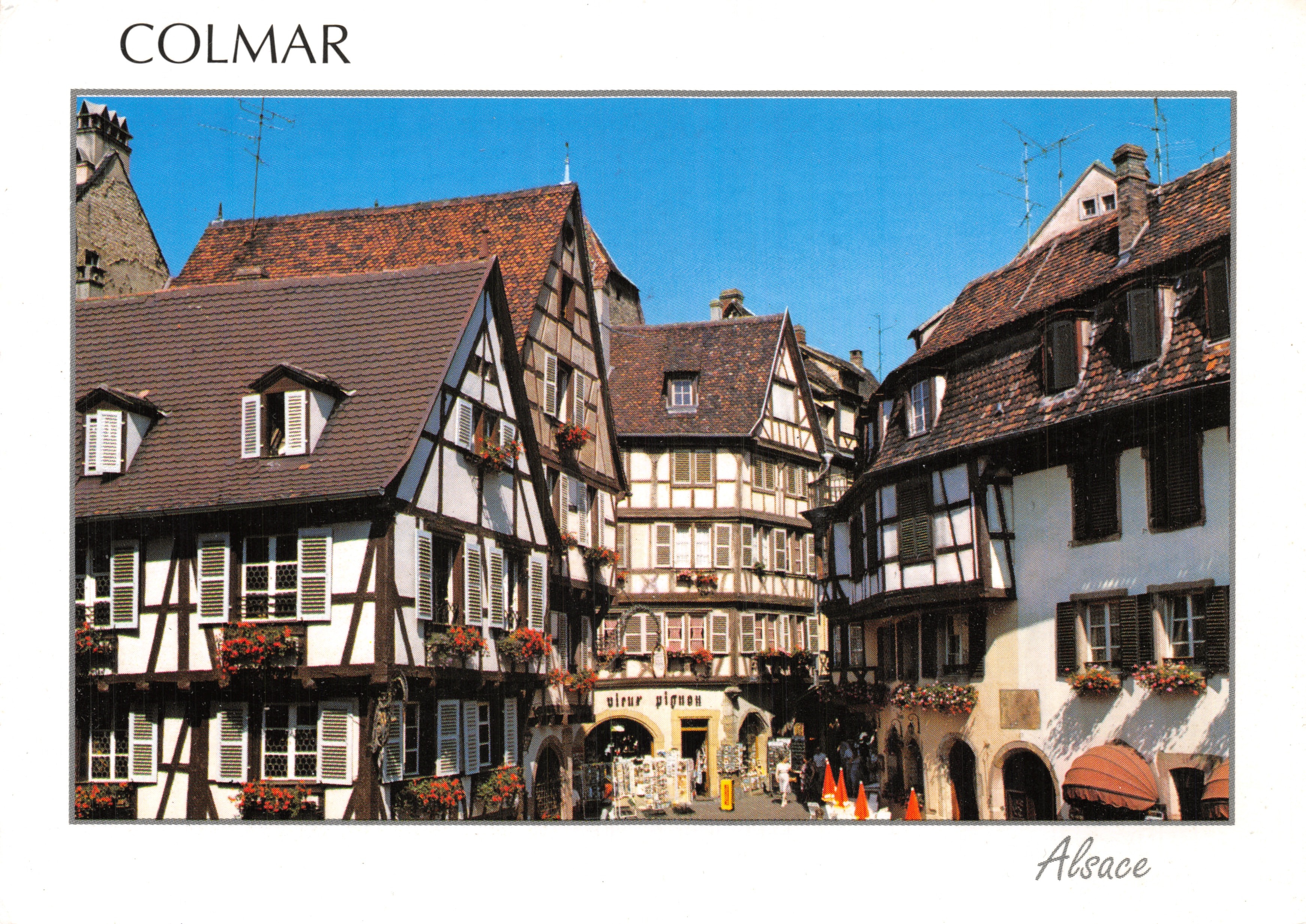 Colmar — houten huisjes in de Rue des Marchands — uitgever COMPA