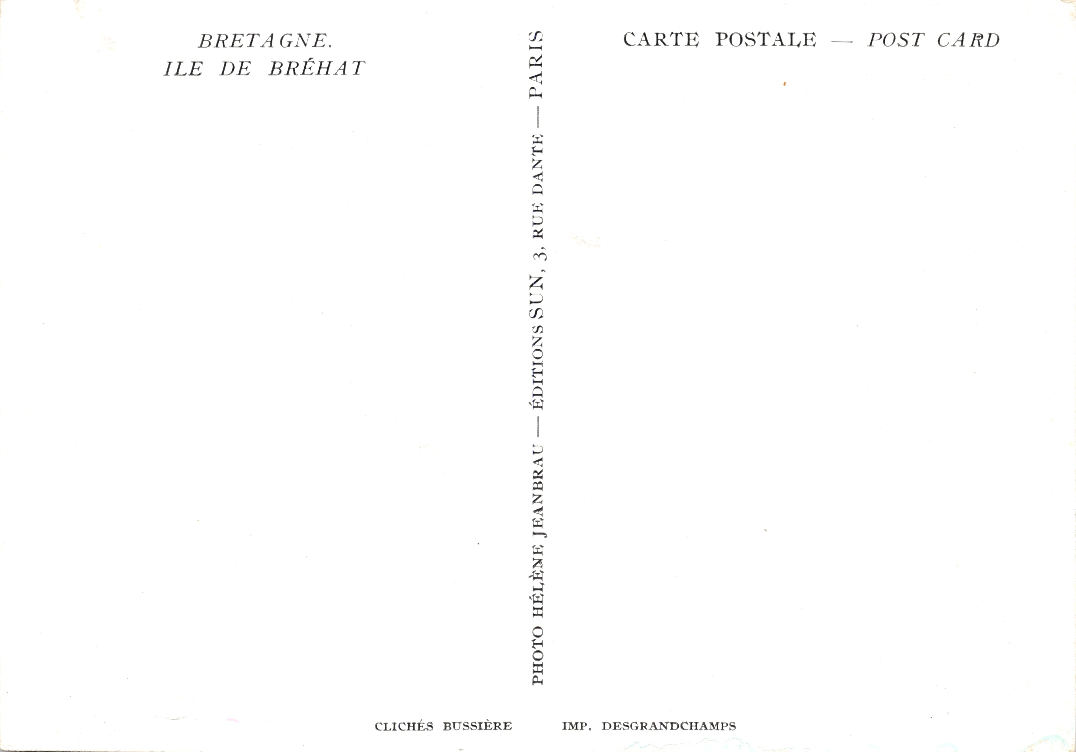Isola di Bréhat — paesaggio costiero roccioso — Éditions Jean Brau, Paris — Verso