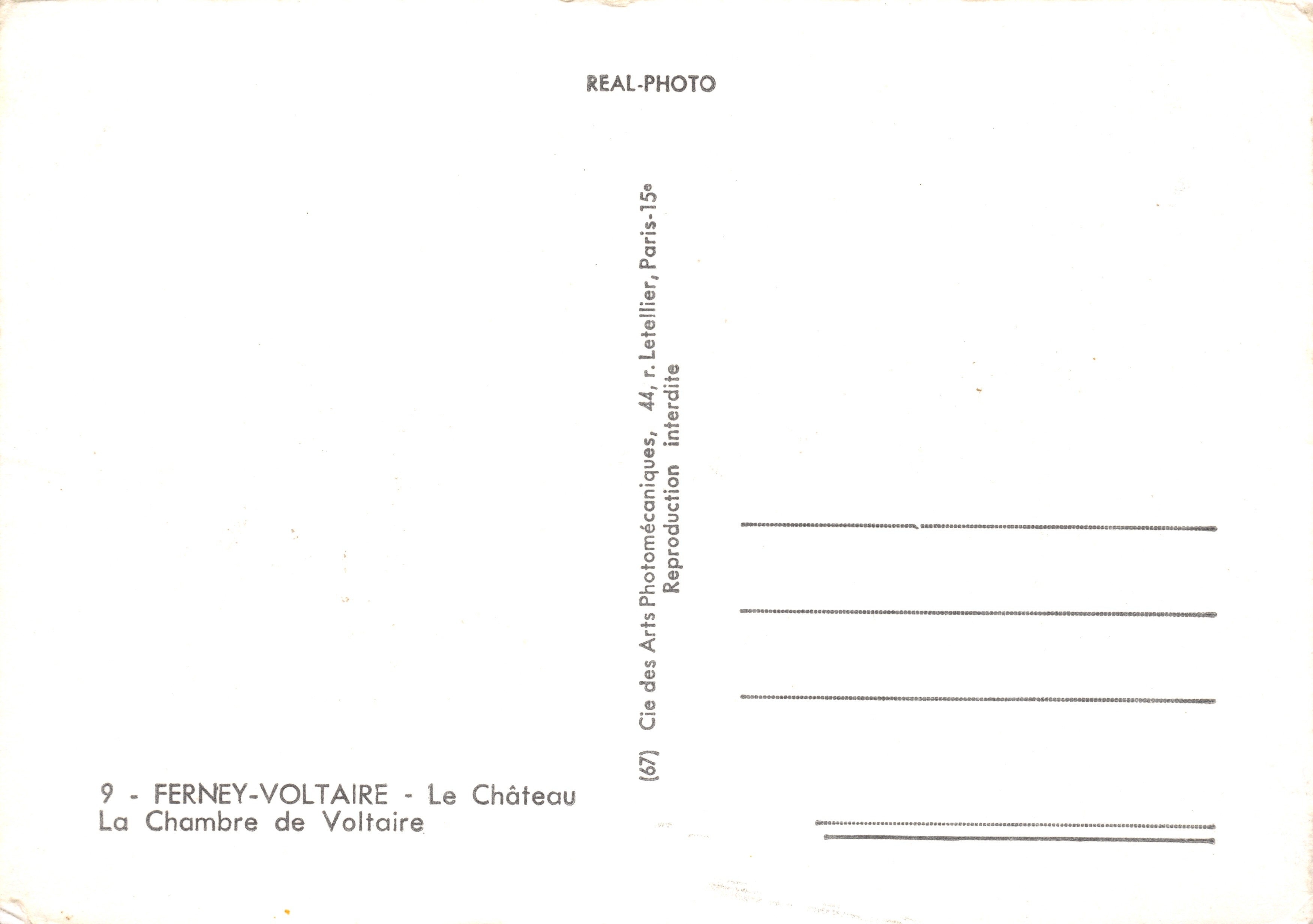 Ferney-Voltaire — La Chambre de Voltaire — Cie des Arts Photomécaniques, 44, r. Letellier, Paris-15e — Back