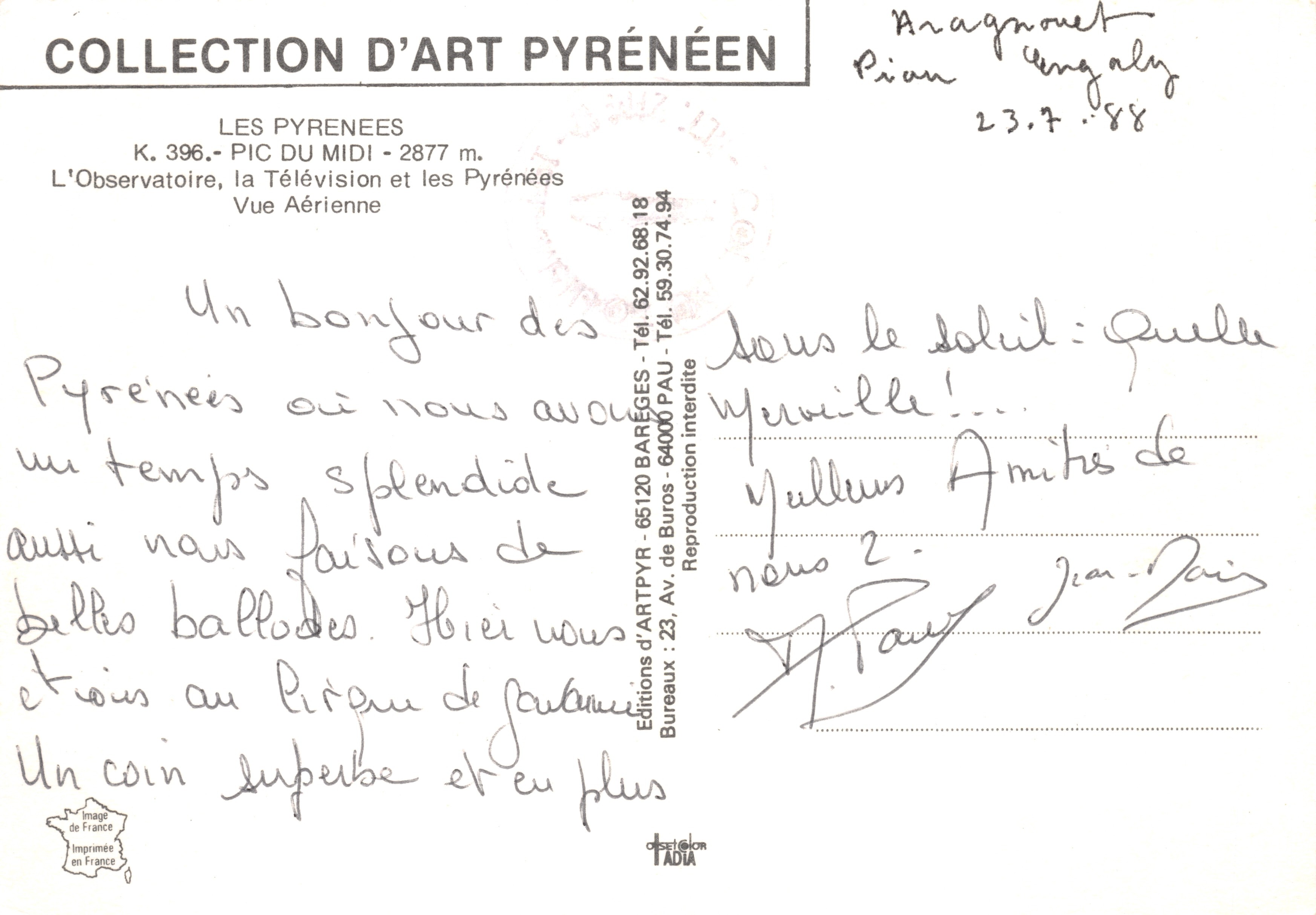 Vista aerea dell'Osservatorio del Pic du Midi — editore ART PYR — Verso