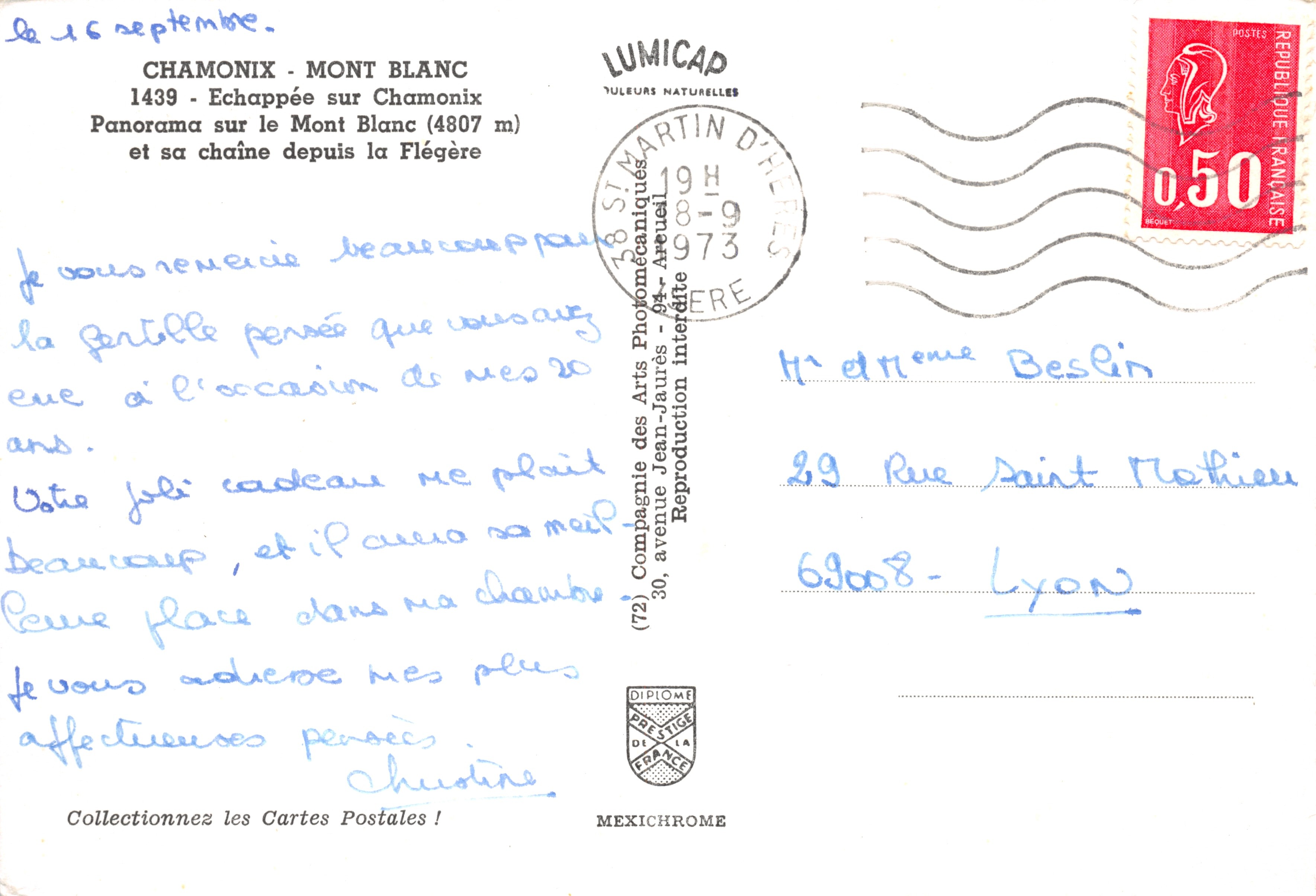 Mont Blanc — panorama da Flégère — editore IRIS — Verso
