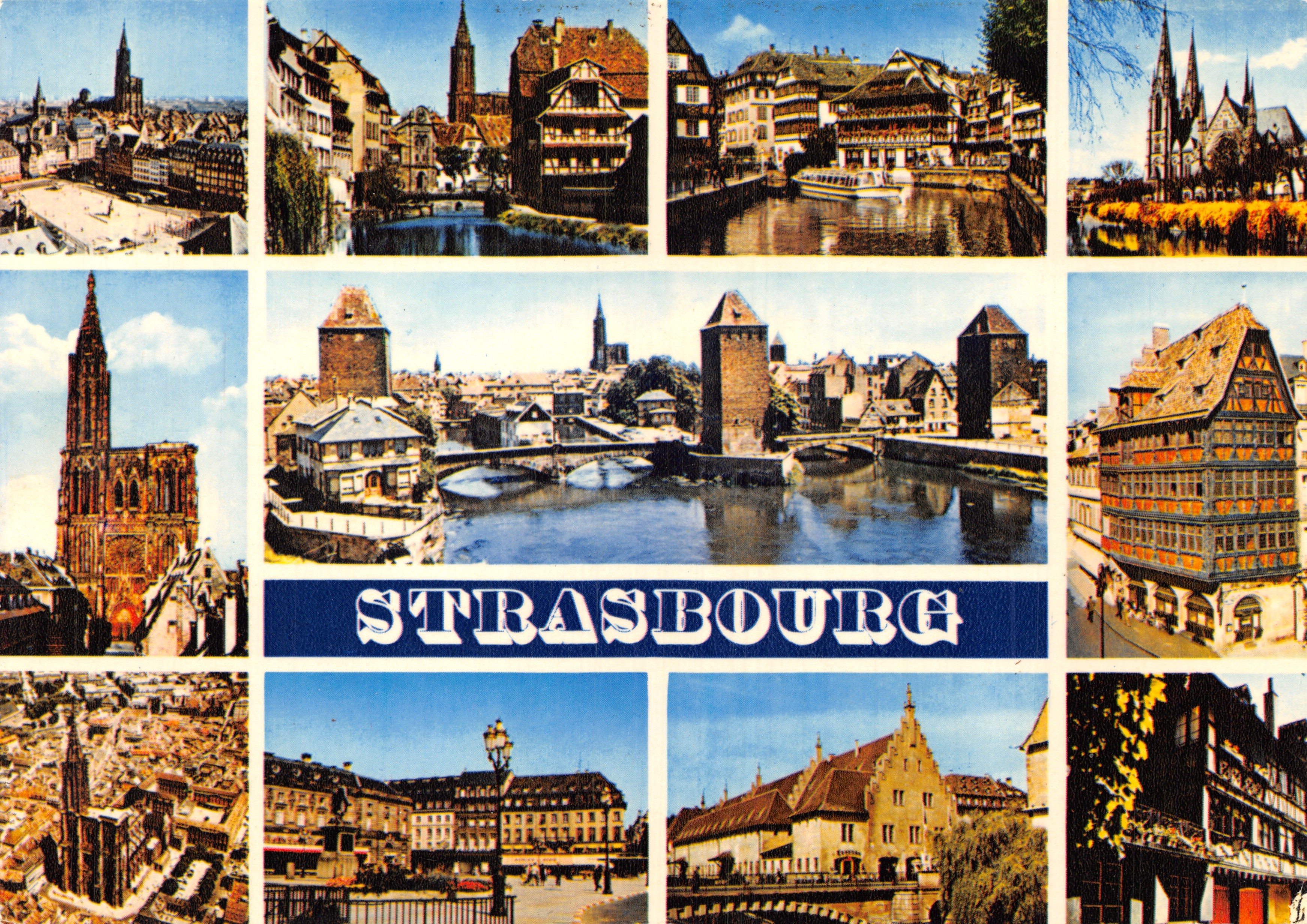 Estrasburgo — vista panorámica con la catedral, el Rin y las casas de madera — editor Hachette