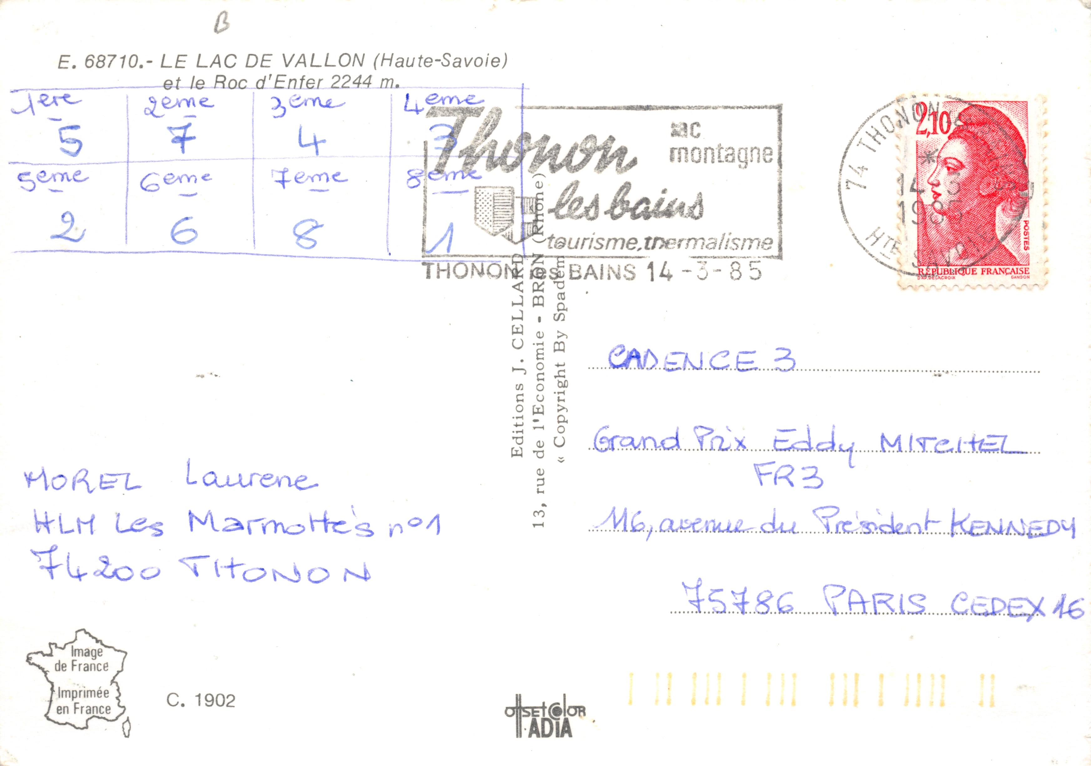 Lago di Vallon — vista del lago, chiesa e fiori — Éditions J. Cellart — Verso