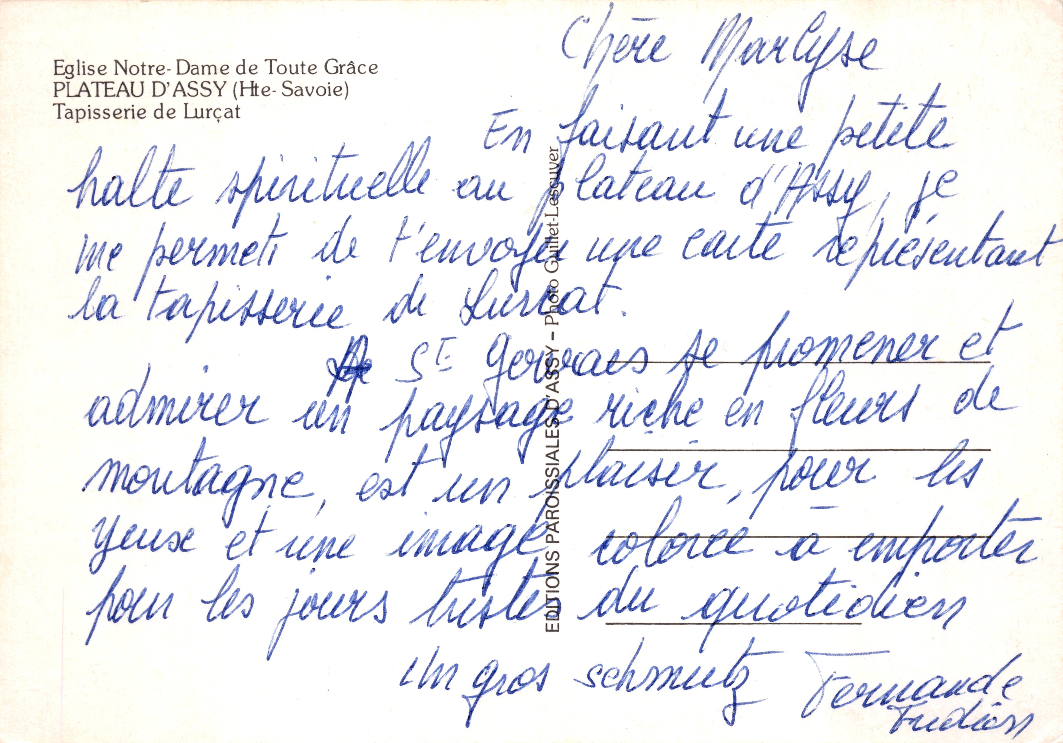 Chiesa di Notre-Dame de Toute Grâce — Tappeto di Lurçat — Edizioni Parrocchiali di Assy — Verso