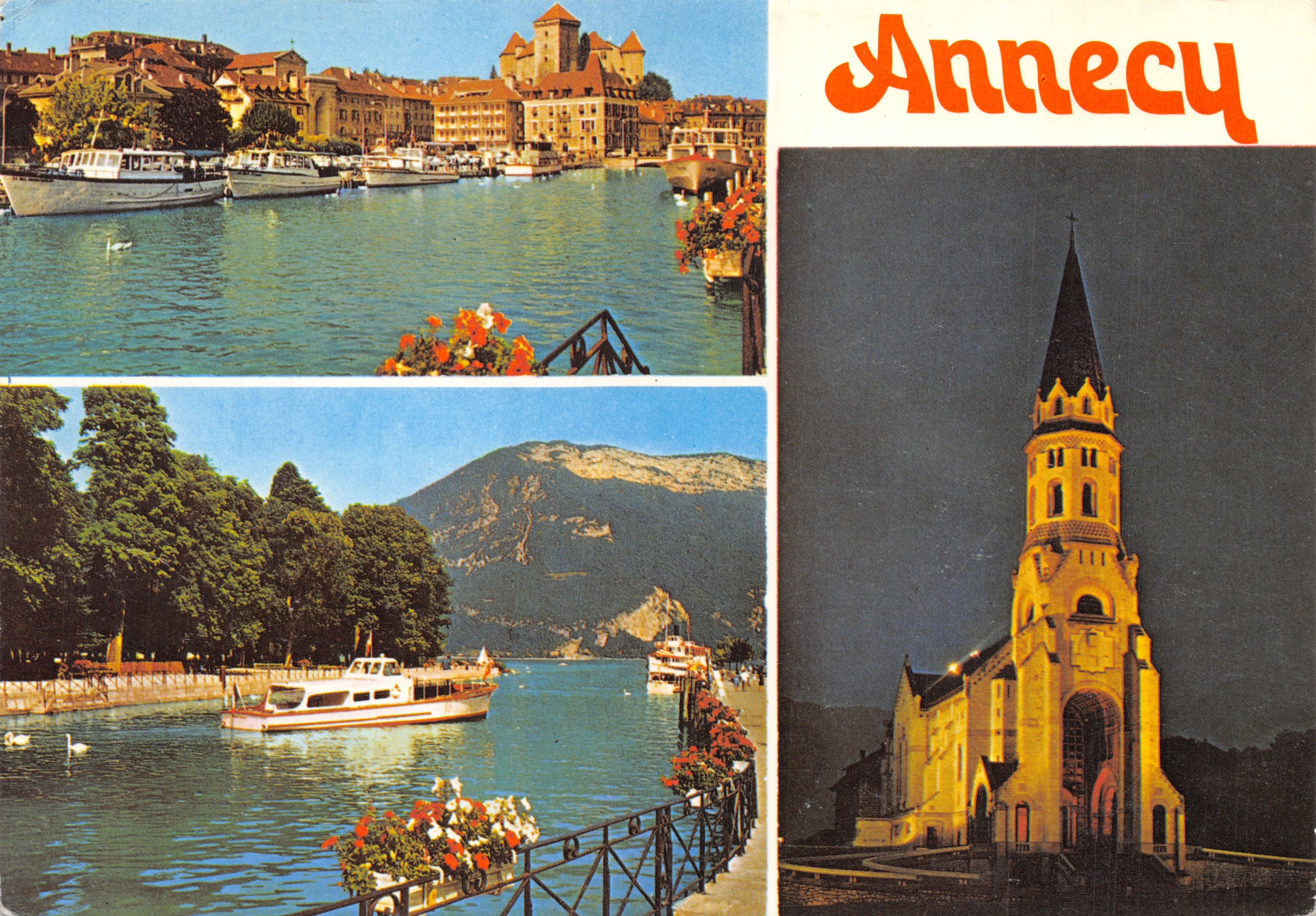 Annecy — vista panorámica del lago y de la catedral — Imprenta Combier Mâcon