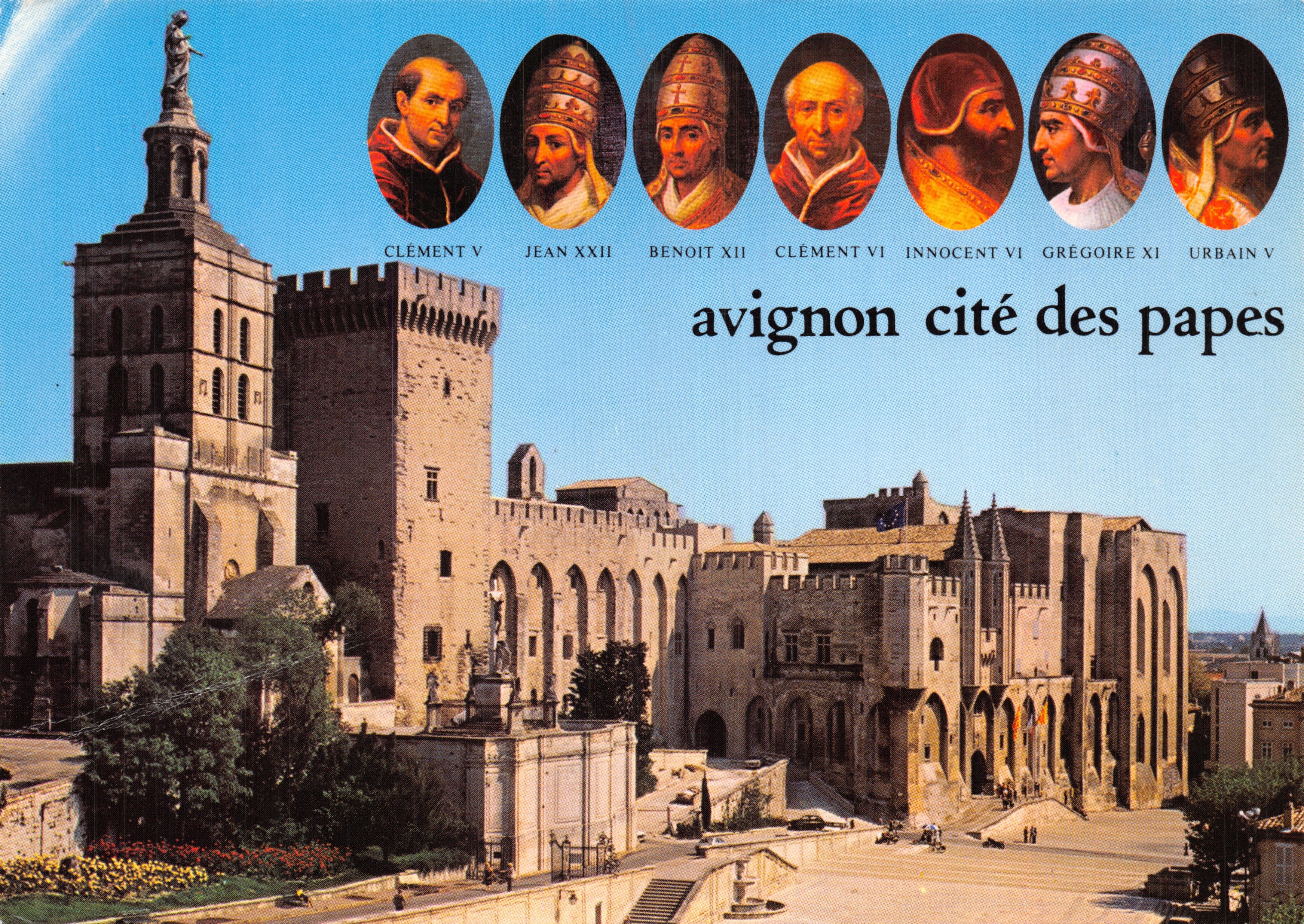 Avignon, ciudad de los papas — Palacio de los Papas y retratos de los siete papas, editor Imprimeur Mâcon