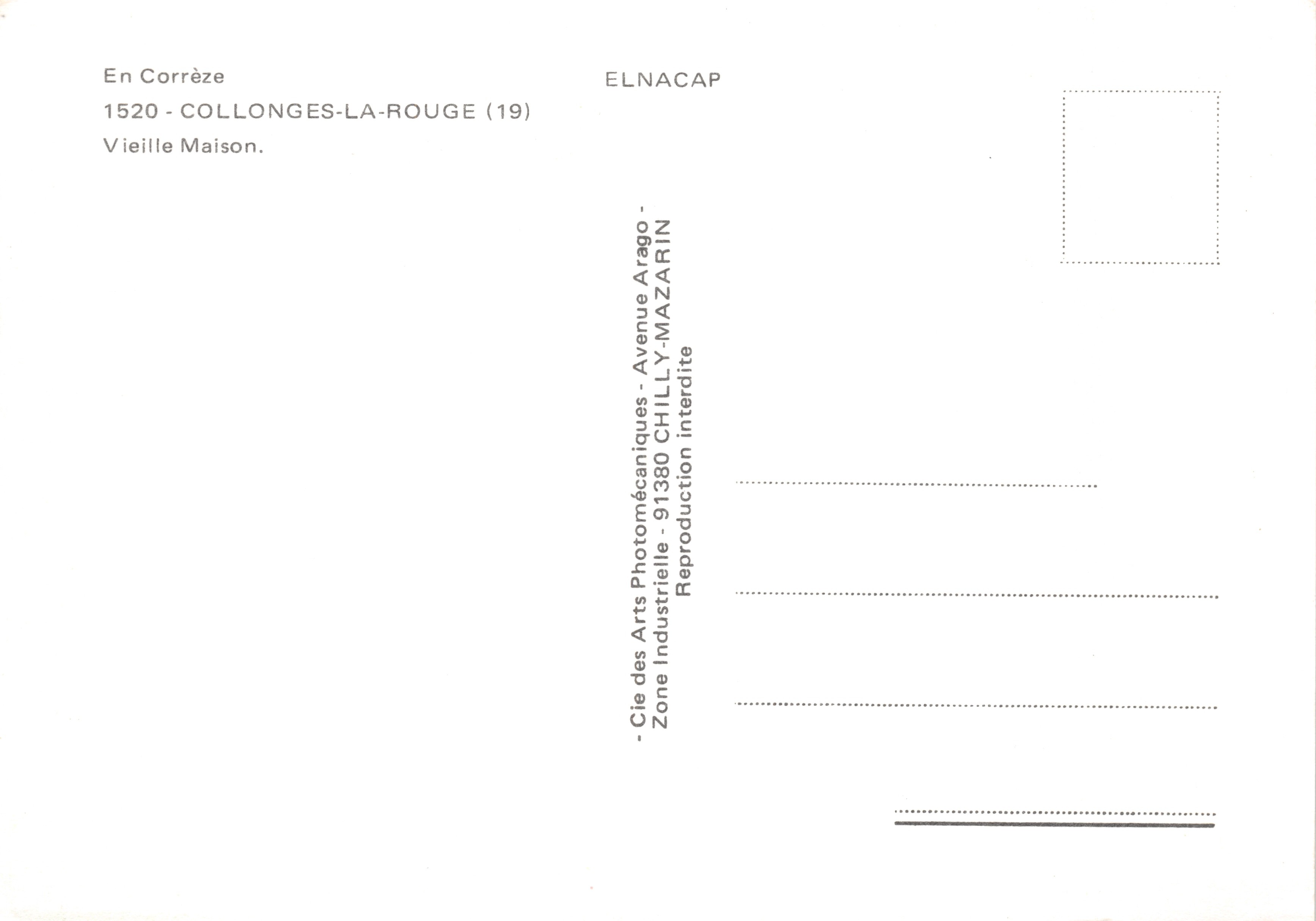 Collonges-la-Rouge — Casa antica — editore Elnacap — Verso