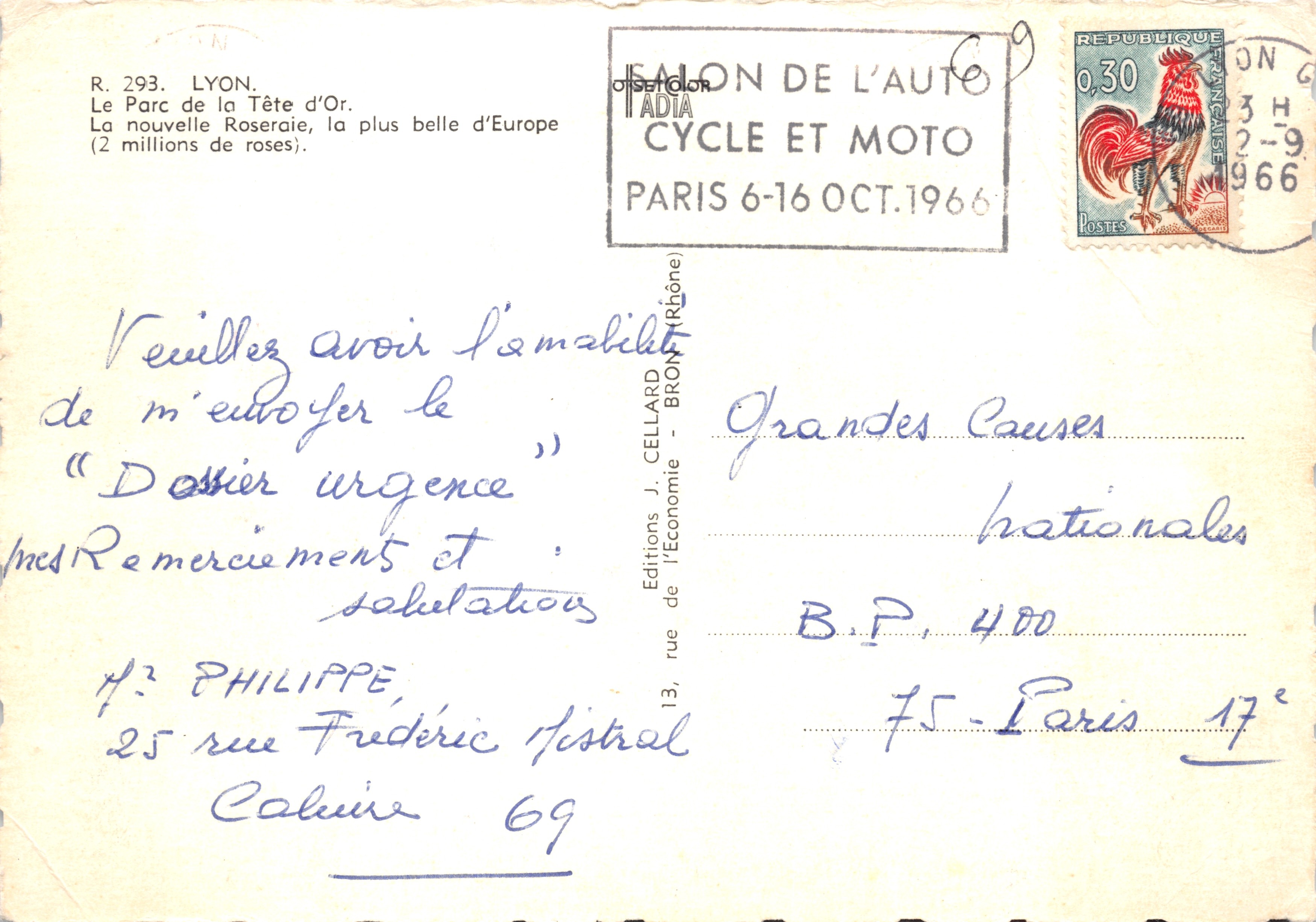 Le Parc de la Tête d'Or — Roseraie — Éditions J. Cellard — Achterkant