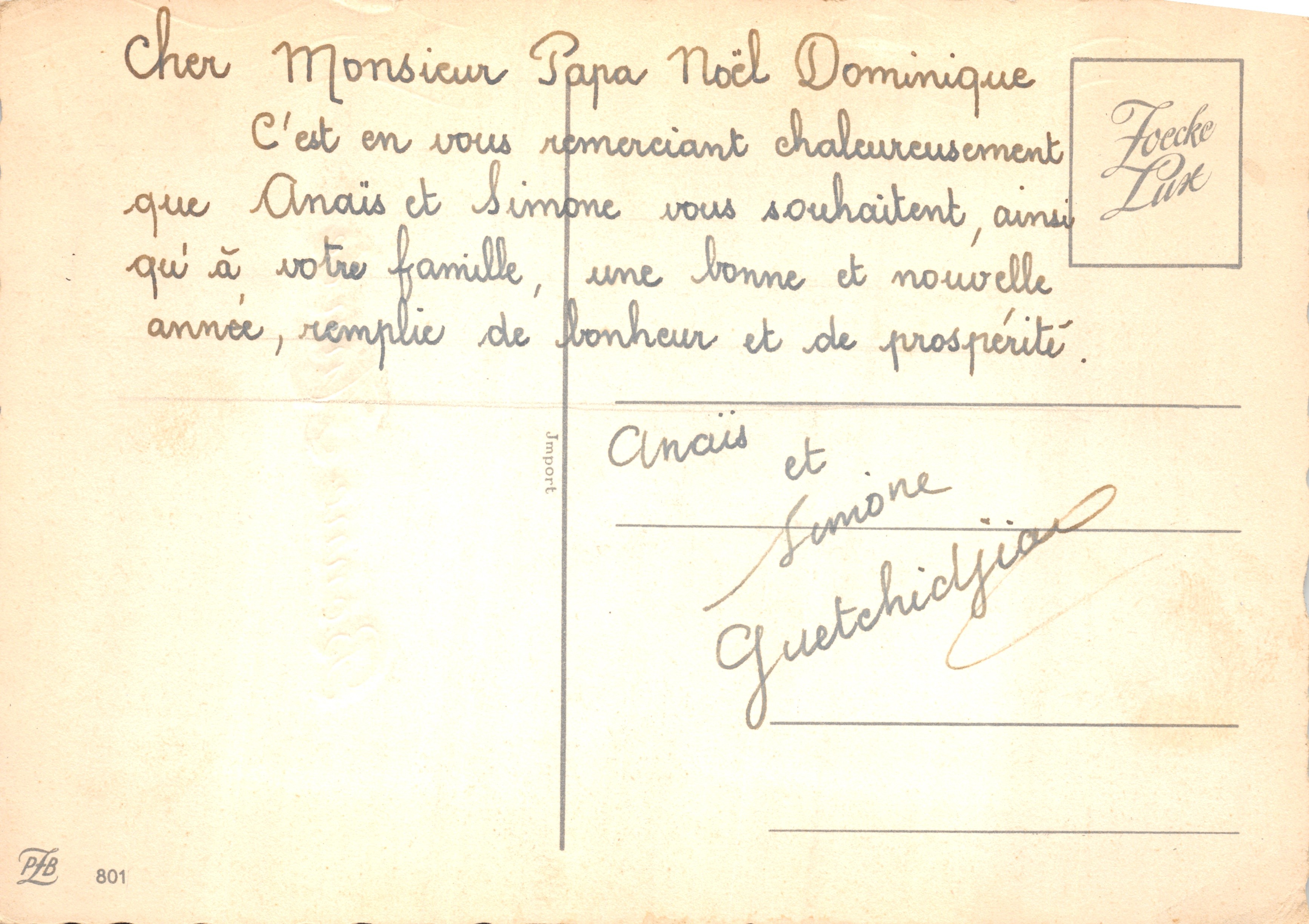 Carpeta y paisaje invernal — editor Foecke Lux, n.º 801 — Reverso