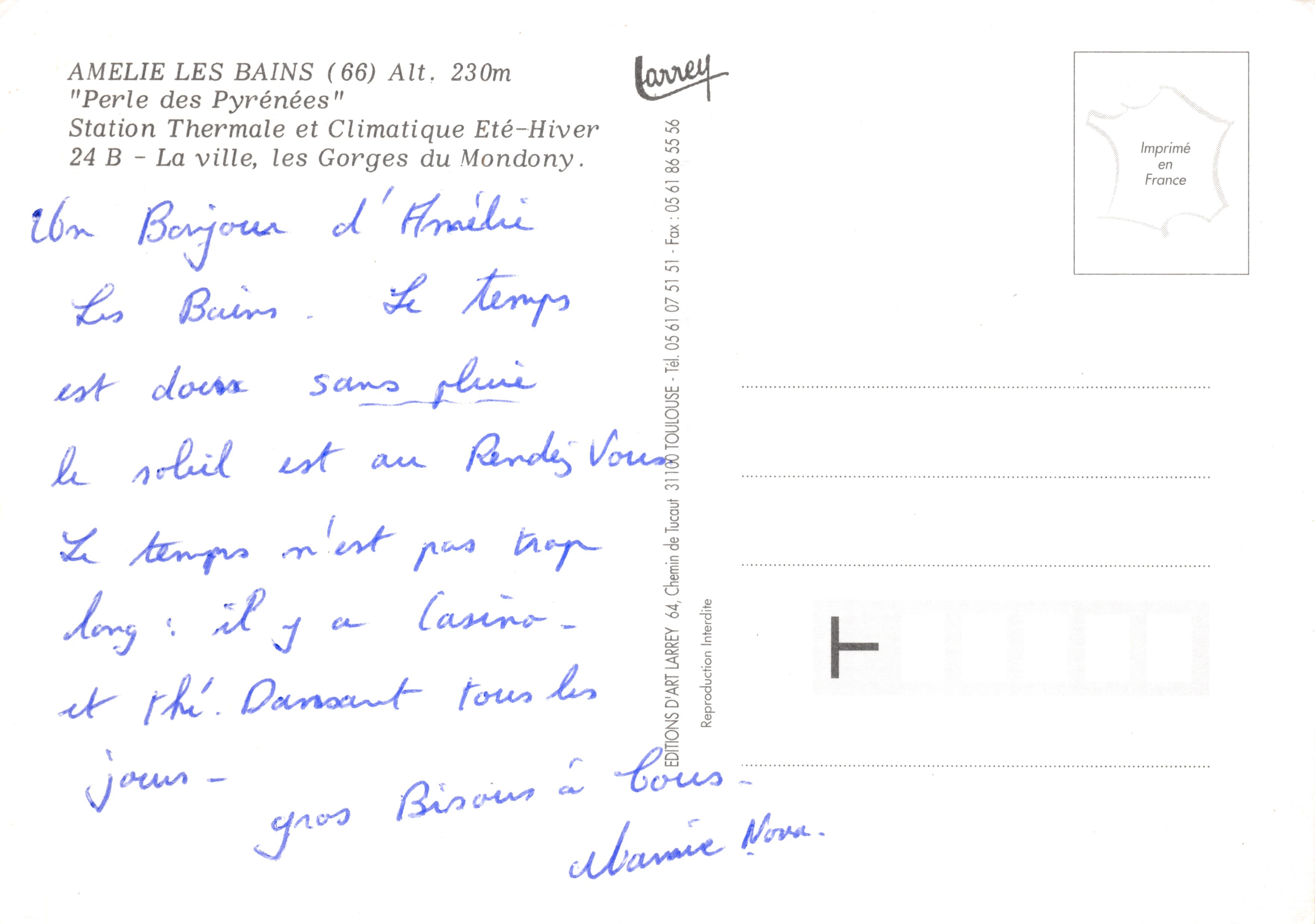 Amélie-les-Bains — panoramische weergave, gorges en dorp — Éditions d'Art Larrey — Achterkant