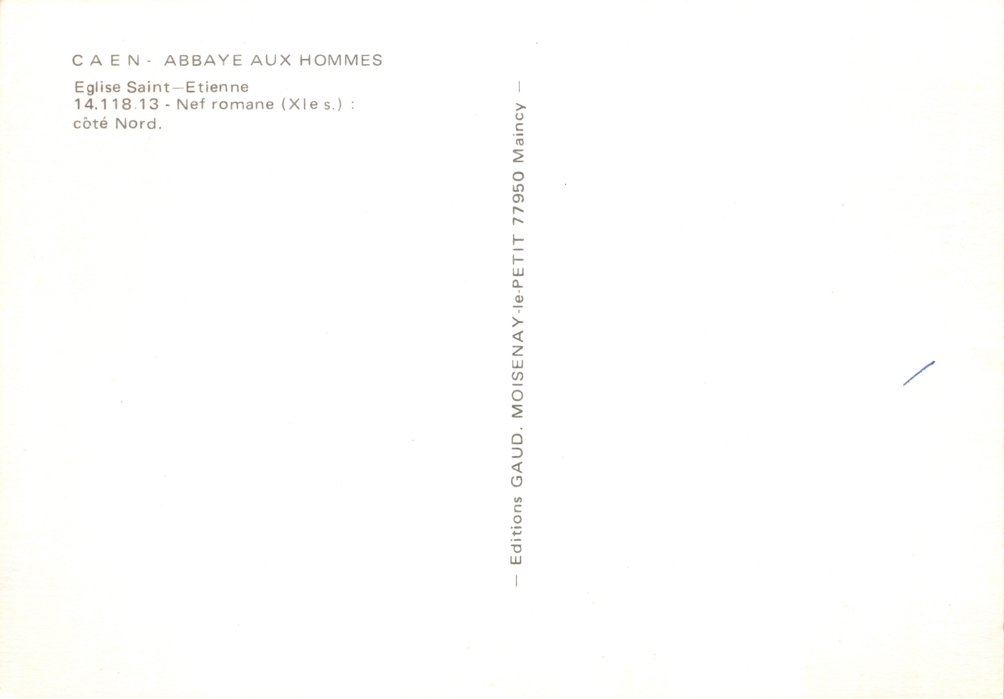 Caen - Abadía de los Hombres - Iglesia de Saint-Étienne, nave románica (siglo XII) - Editions GAUD. MOISENAY — Reverso