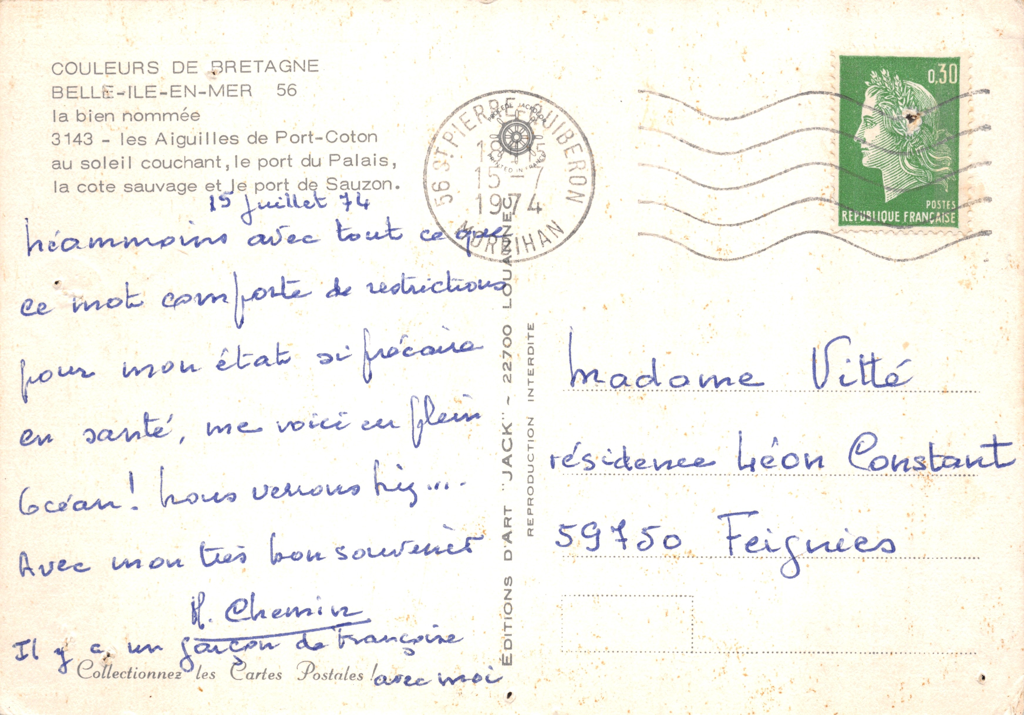 Belle-Île-en-Mer — Küstenlandschaften am Sonnenuntergang — Éditions Pierre Guiberon — Rückseite