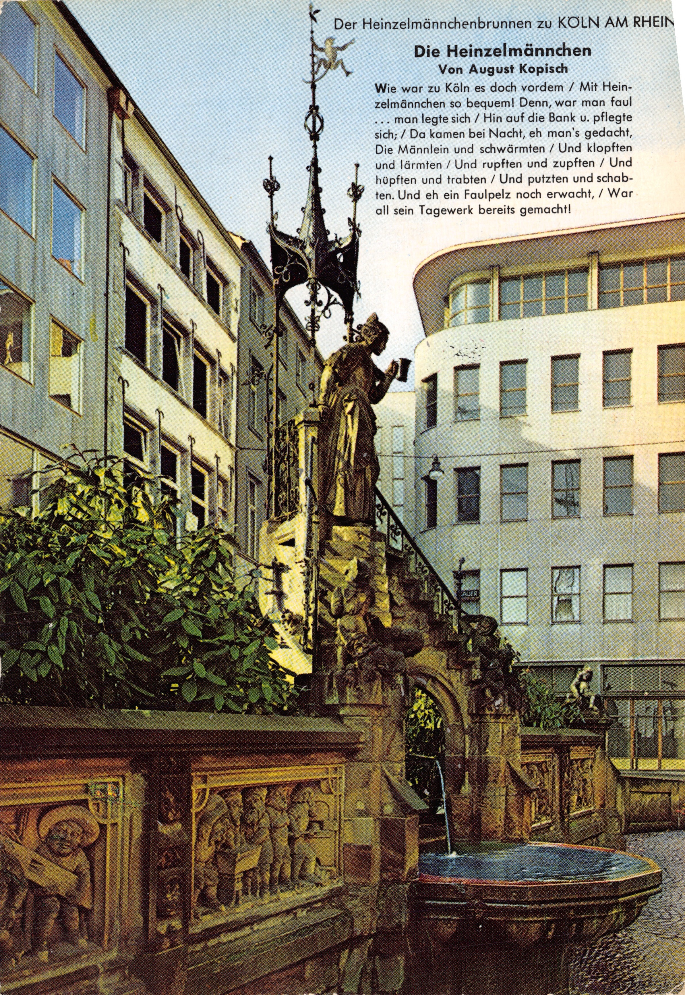 Heinzelmannchenbrunnen à Cologne — fontaine ornée de sculptures et de poème de August Kopisch — éditeur Ziethen Qualitätskarte, n° FF 1736