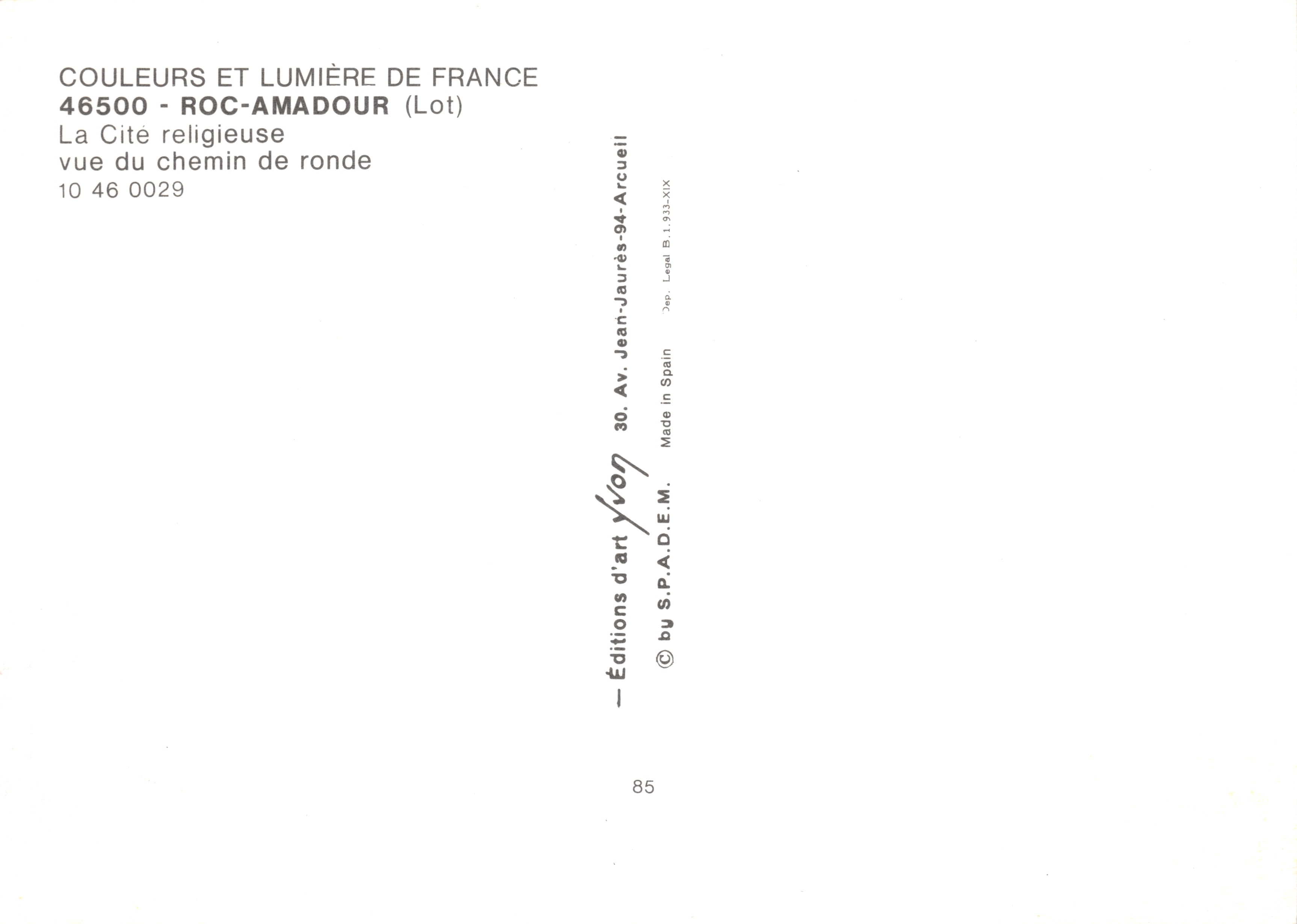 Château de Rocamadour — vue du chemin de ronde — Éditions d'art Yvon — Verso