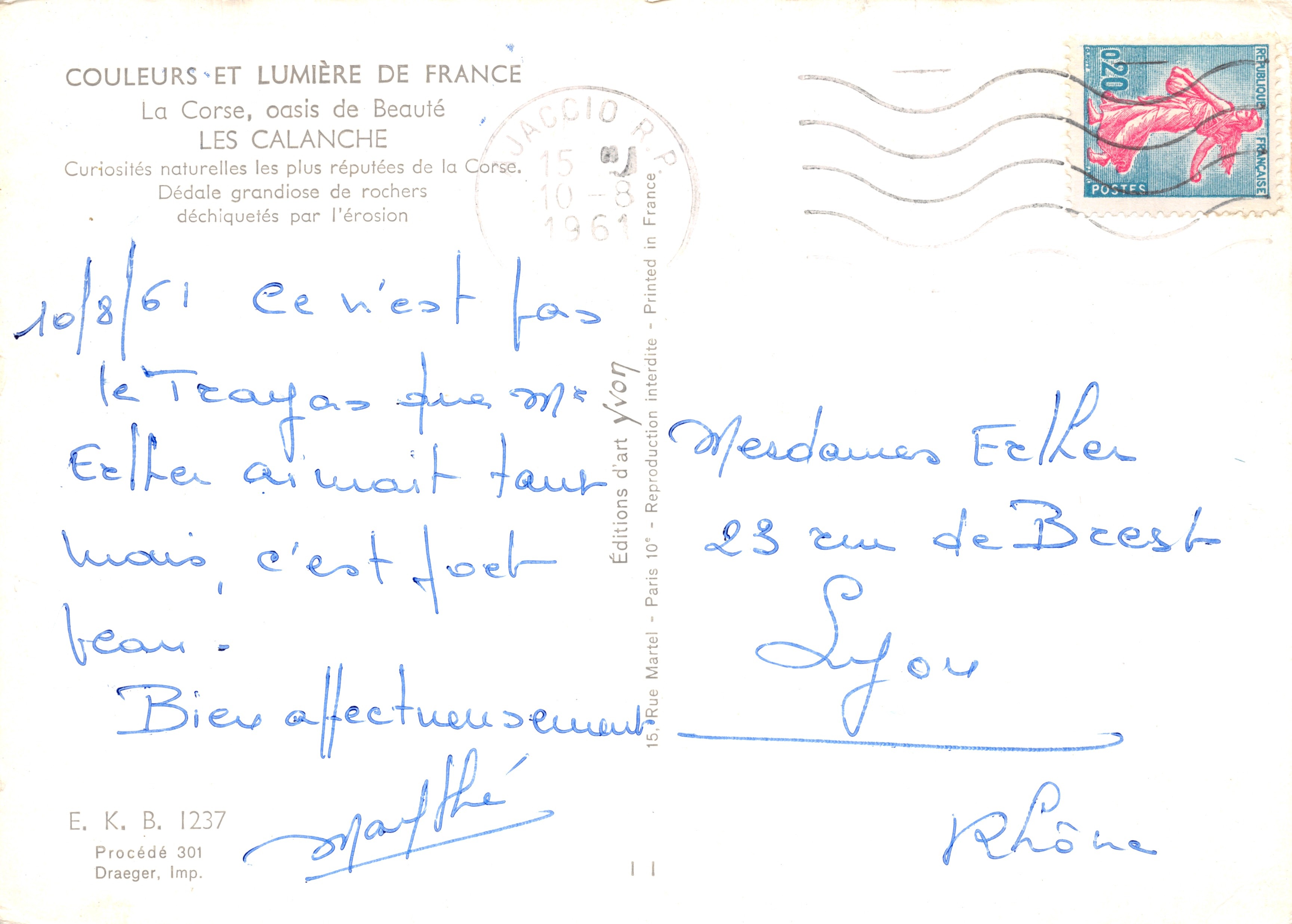 Les Calanche — Natuurlijke curiositeiten van Corsica — Éditions Martel — Achterkant