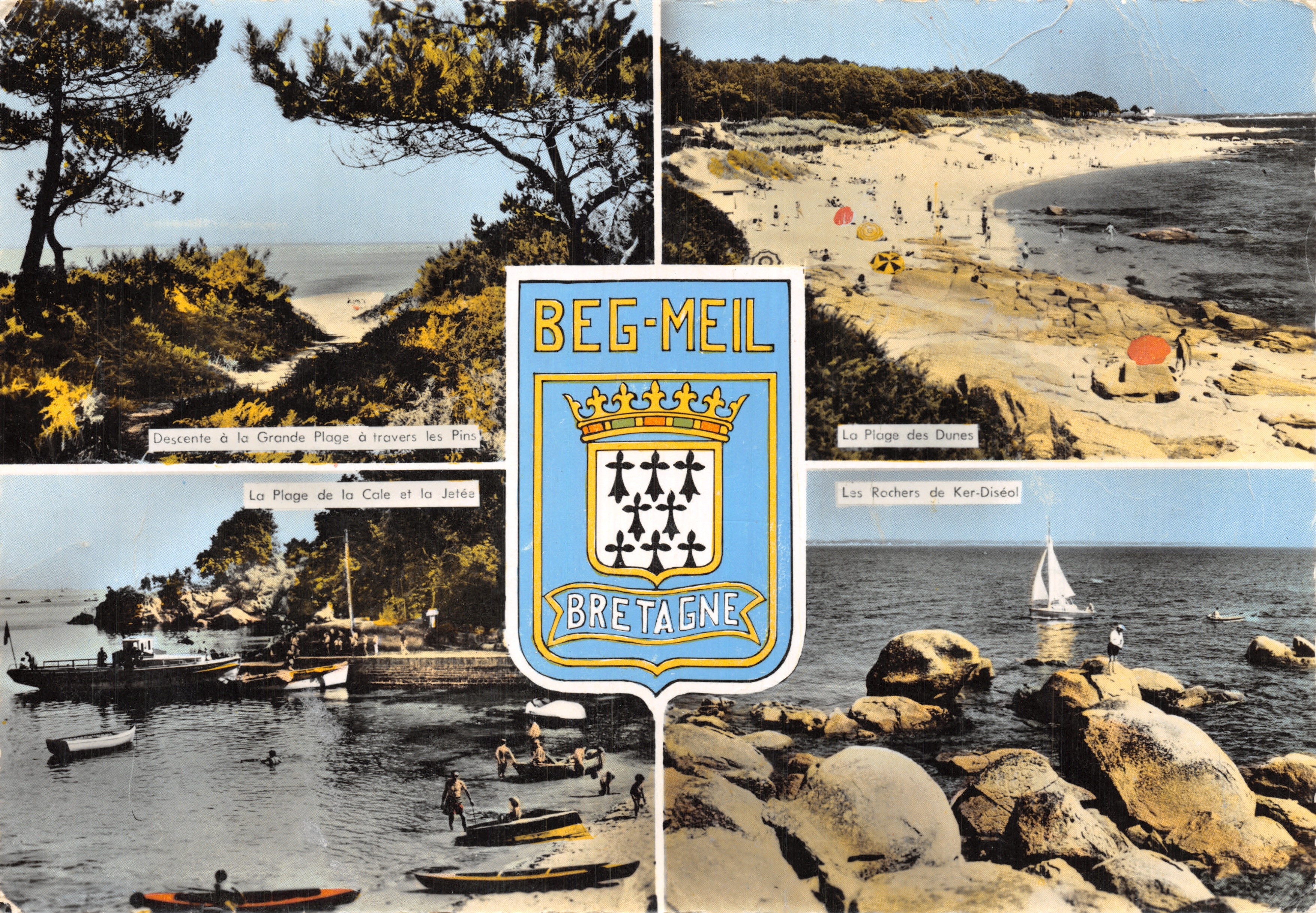 Beg-Meil — Vue de la Grande Plage, des Dunes et des Rochers de Ker-Diséol — Éditeur : Beg-Meil, Bretagne