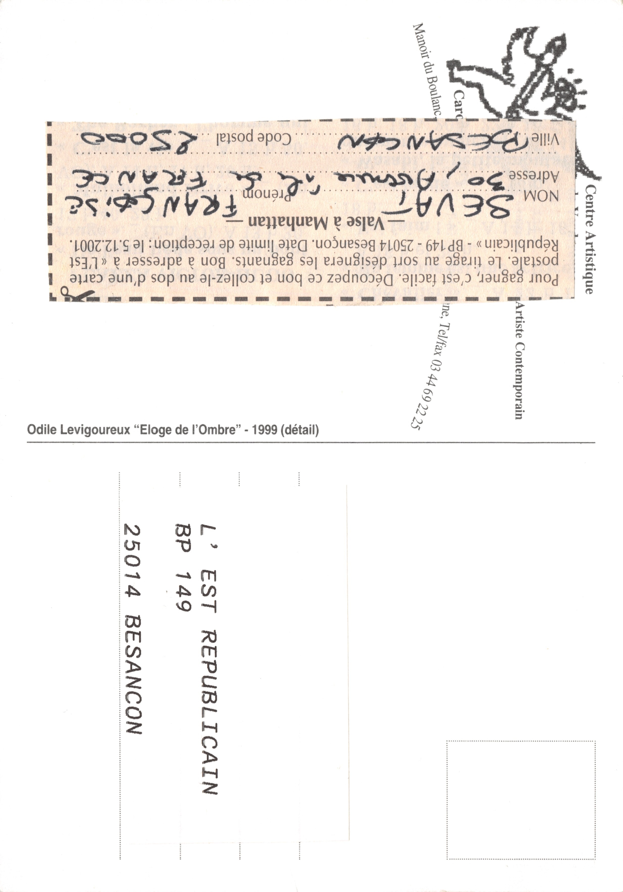 Odile Levigoureuse « Eloge de l'Ombre » — dettaglio — edizione Centre Artistique Contemporain Besançon — Verso