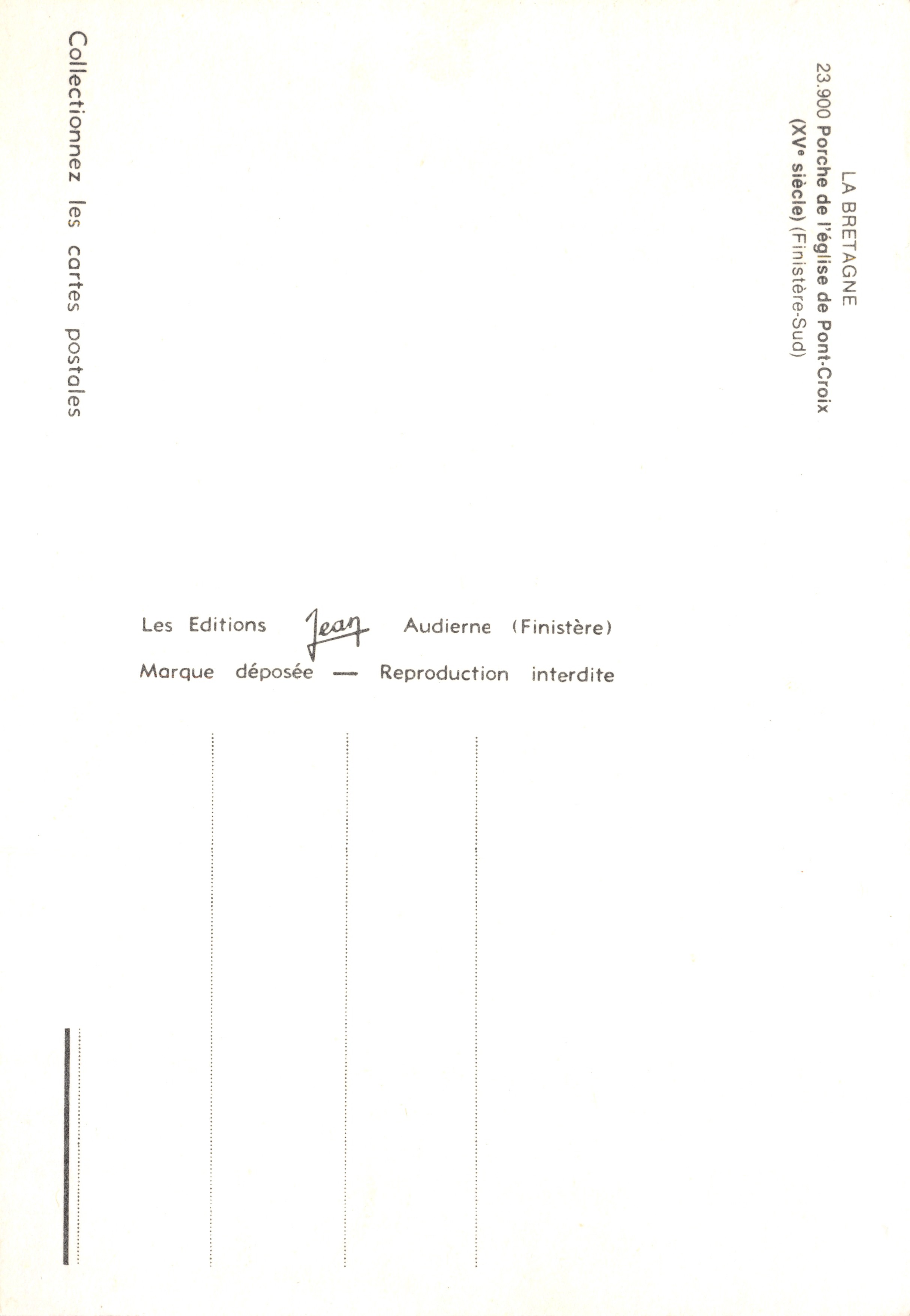 Portico della chiesa di Pont-Croix — editore Les Editions Jean Audierne (Finistère-Sud) — n° 23.900 — Verso