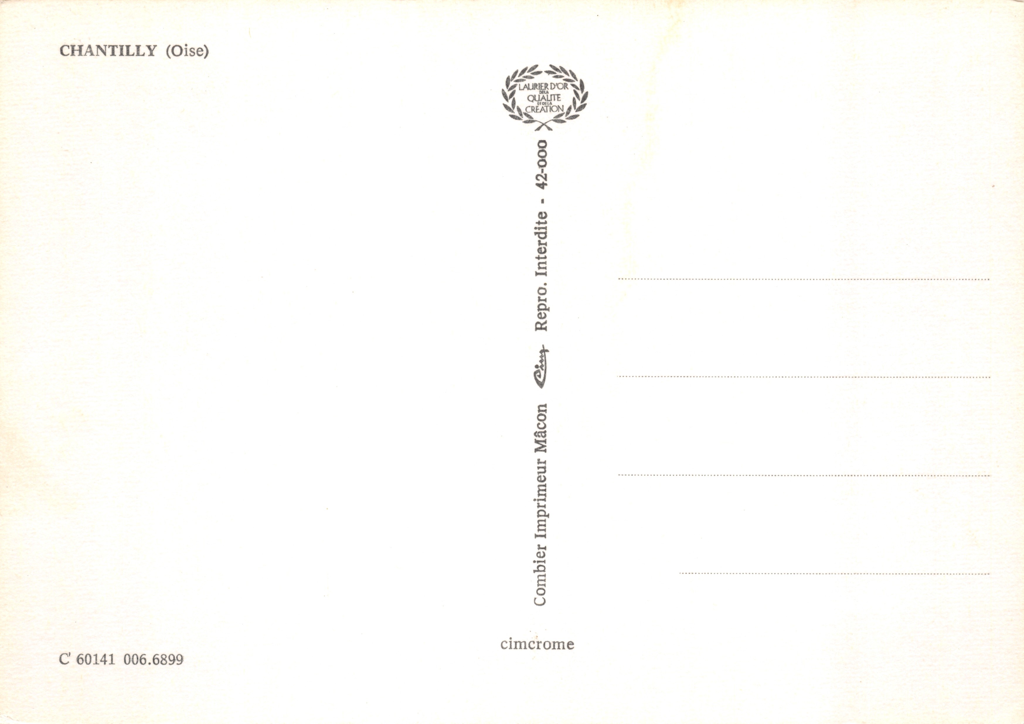 Kasteel van Chantilly — panoramische uitzicht en interieurs — éditeur Combier Imprimeur Mâcon — Achterkant
