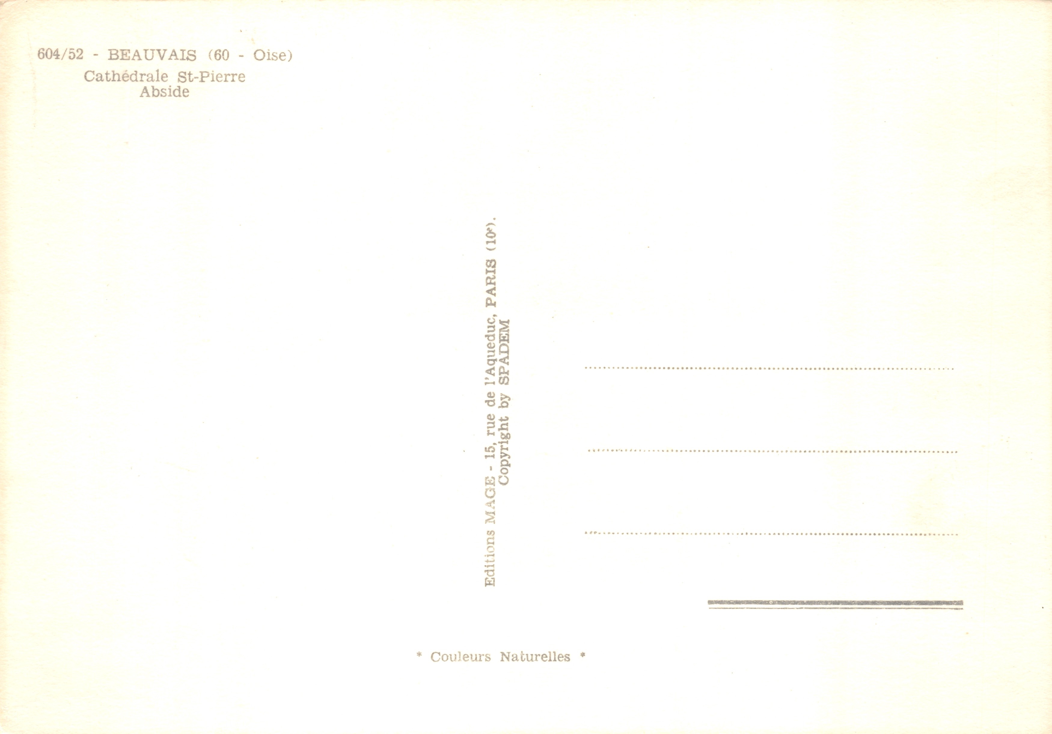Beauvais — Cattedrale di San Pietro — Editions SPADEM — Verso