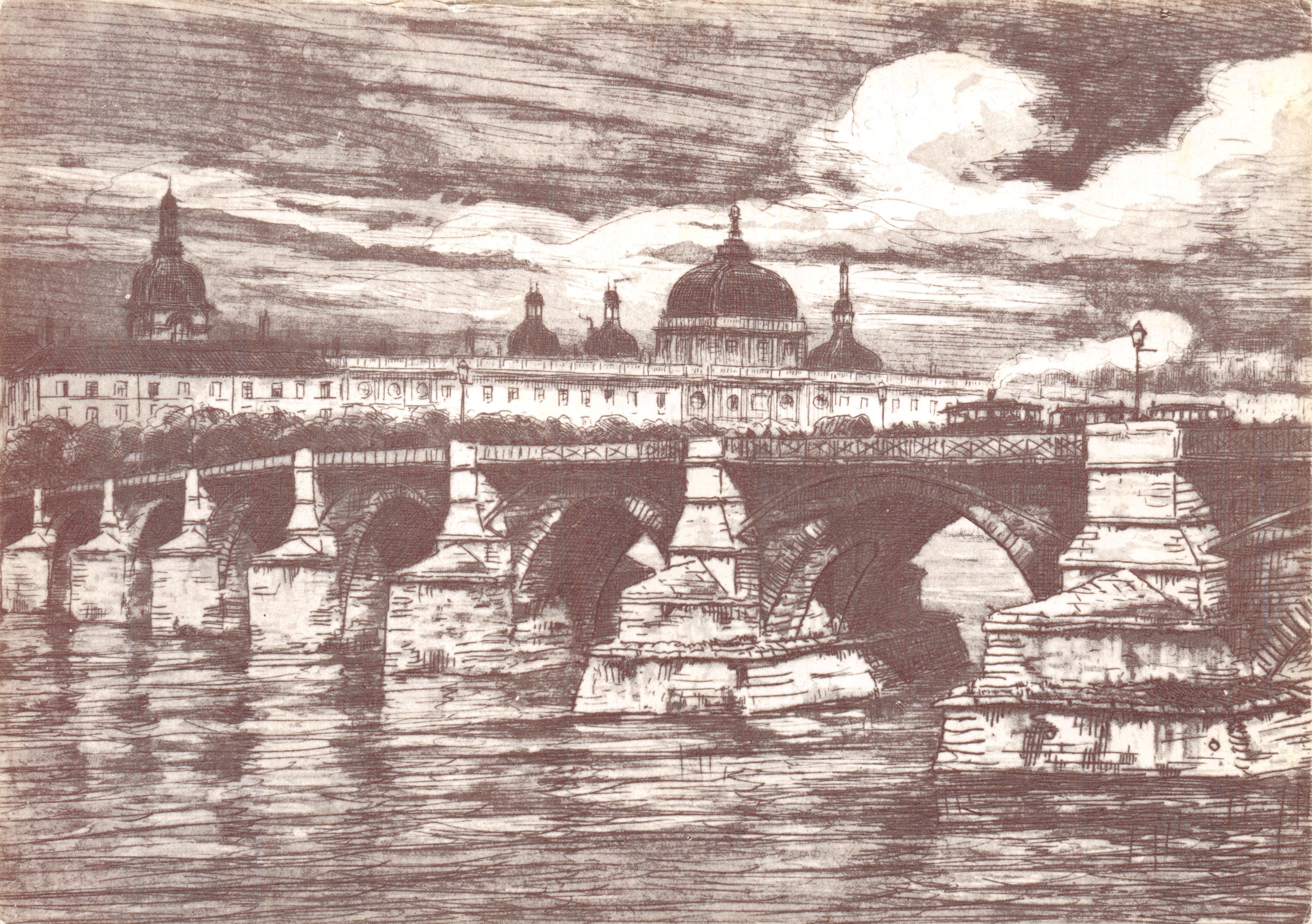 Ponte Guillotière — vista del XVIII secolo — Éditions La Cigogne, Lyon