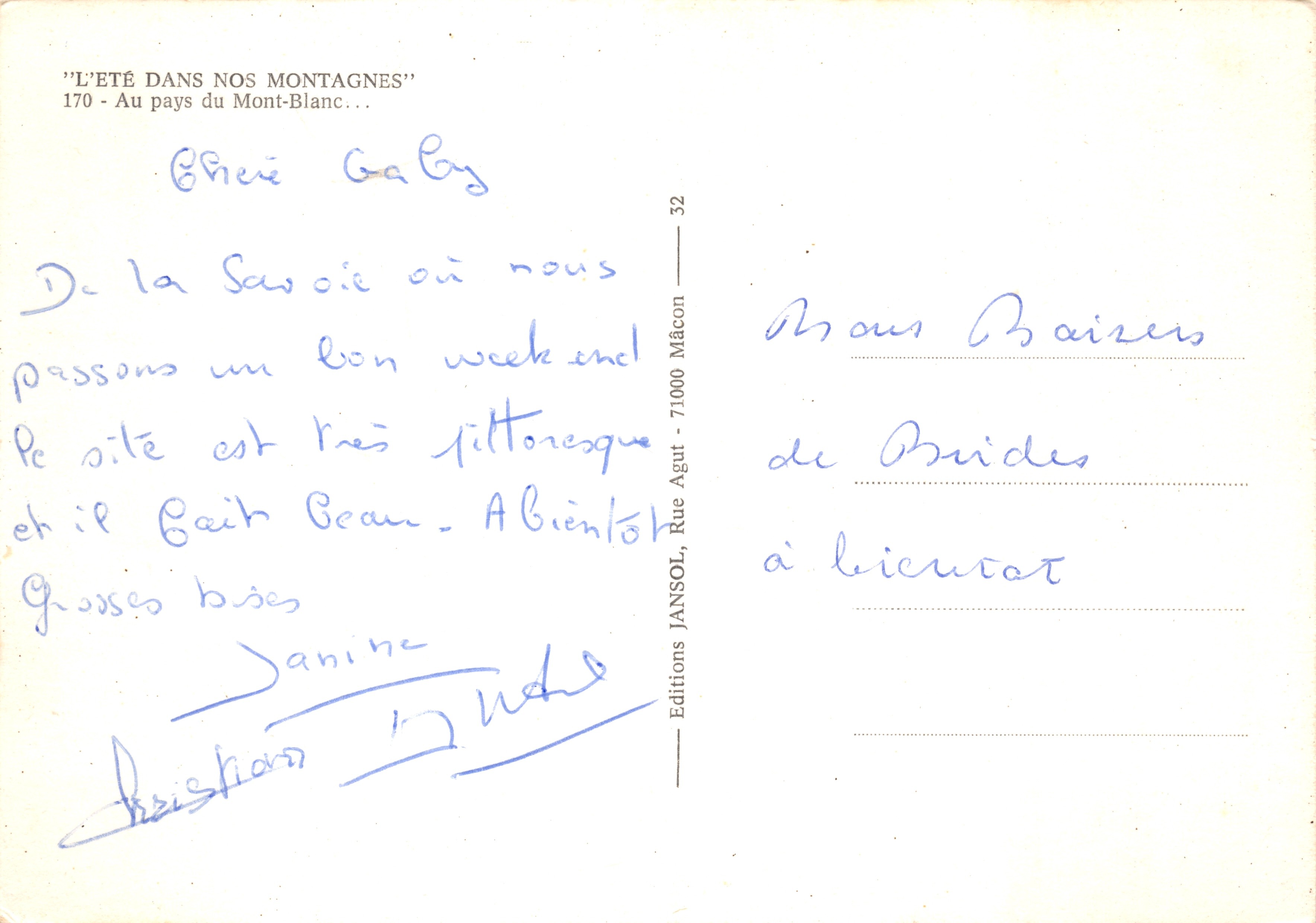 Uitzicht op de Savoie — gesneeuwde berg in de verte — uitgever JANSOL, n°170 — Achterkant