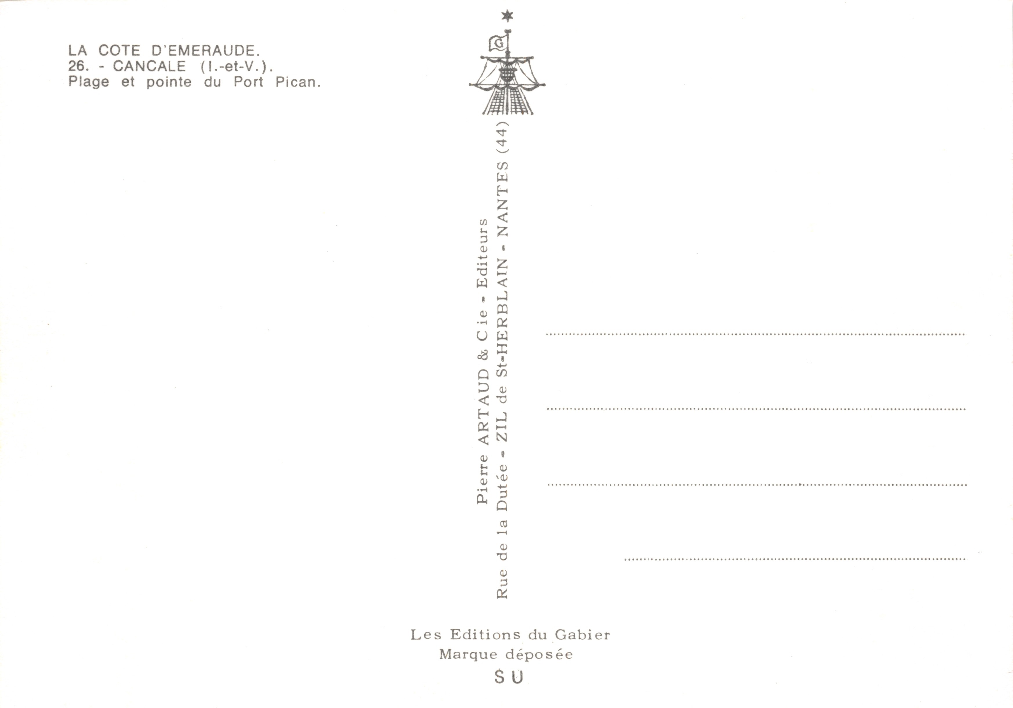 La Costa de Esmeralda — Playa y punta de Port Pican — Editions Pierre Artaud & Cie, Nantes — Reverso
