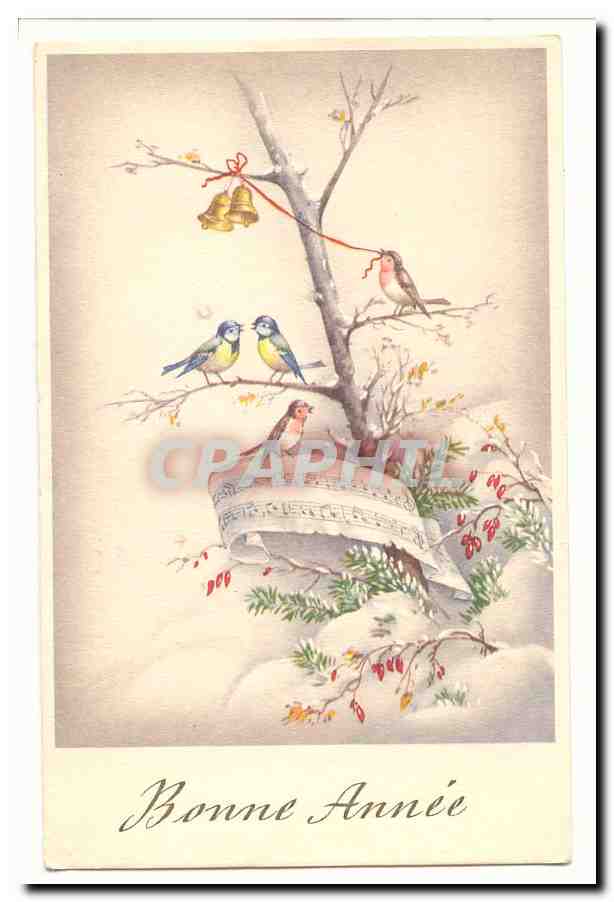 CPA Fantaisie Bonne annee (hirondelles)