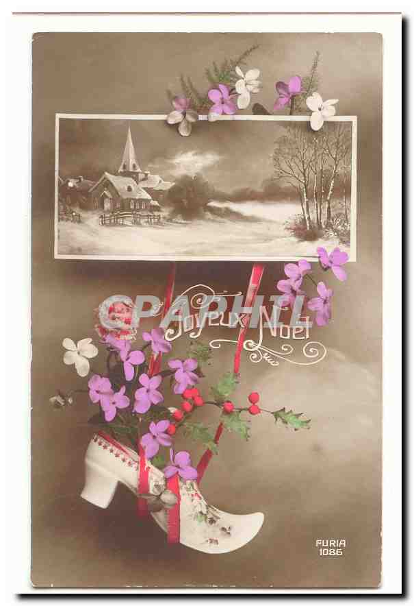 Château enneigé — décor floral et chaussure de Noël — Furia 1086