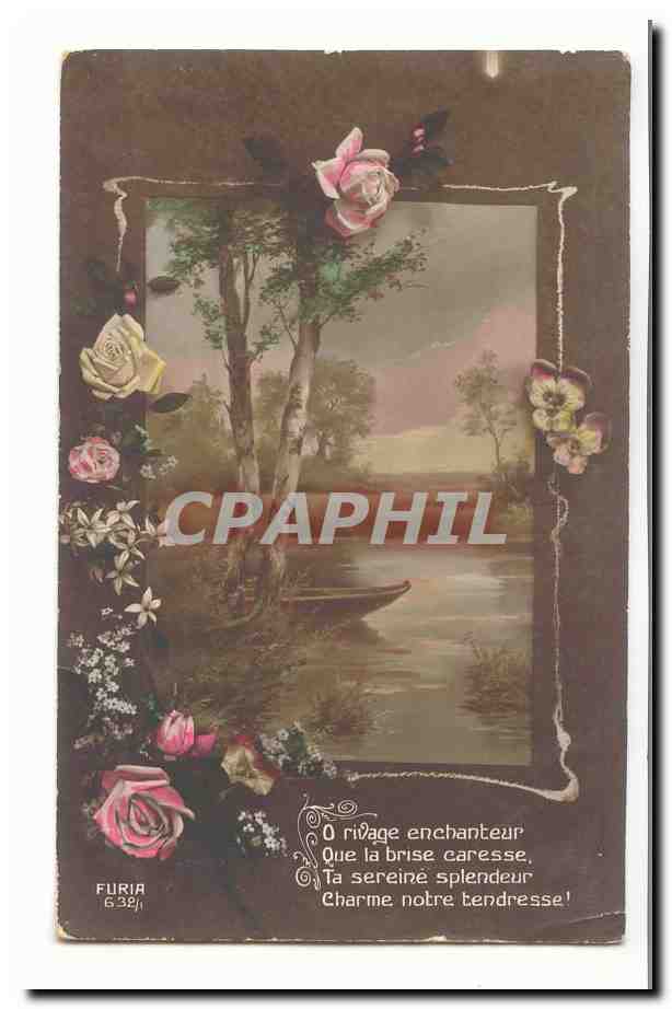 CPA Fantaisie Voeux O rivage enchanteur Que la brise caresse Ta sereine splendeur Charme notre tendresse