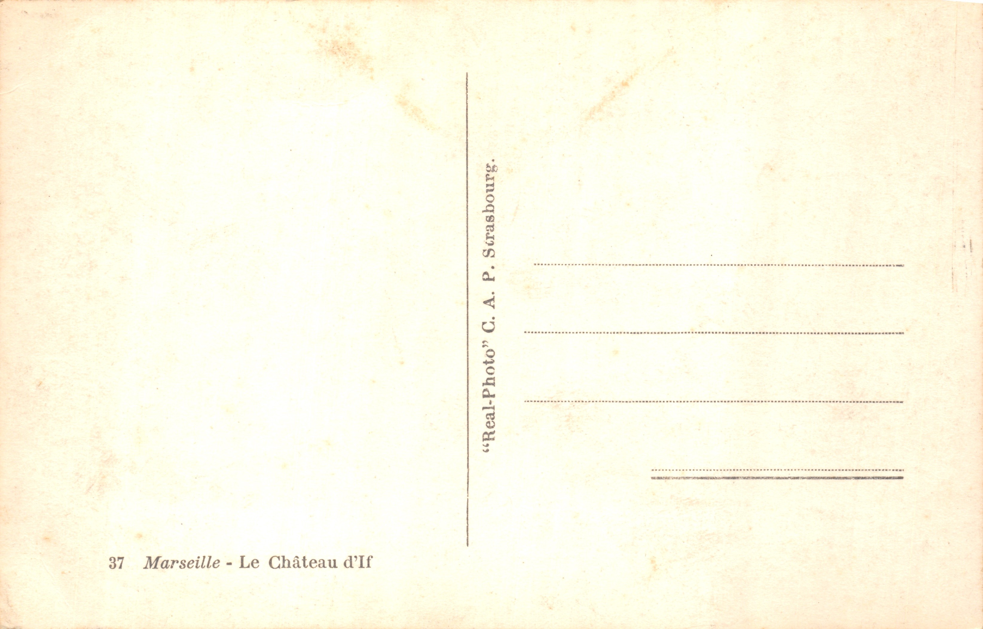 Marseille - Het Kasteel van If — zee-uitzicht met zeilschepen — uitgever C. A. P. Strasbourg — Achterkant