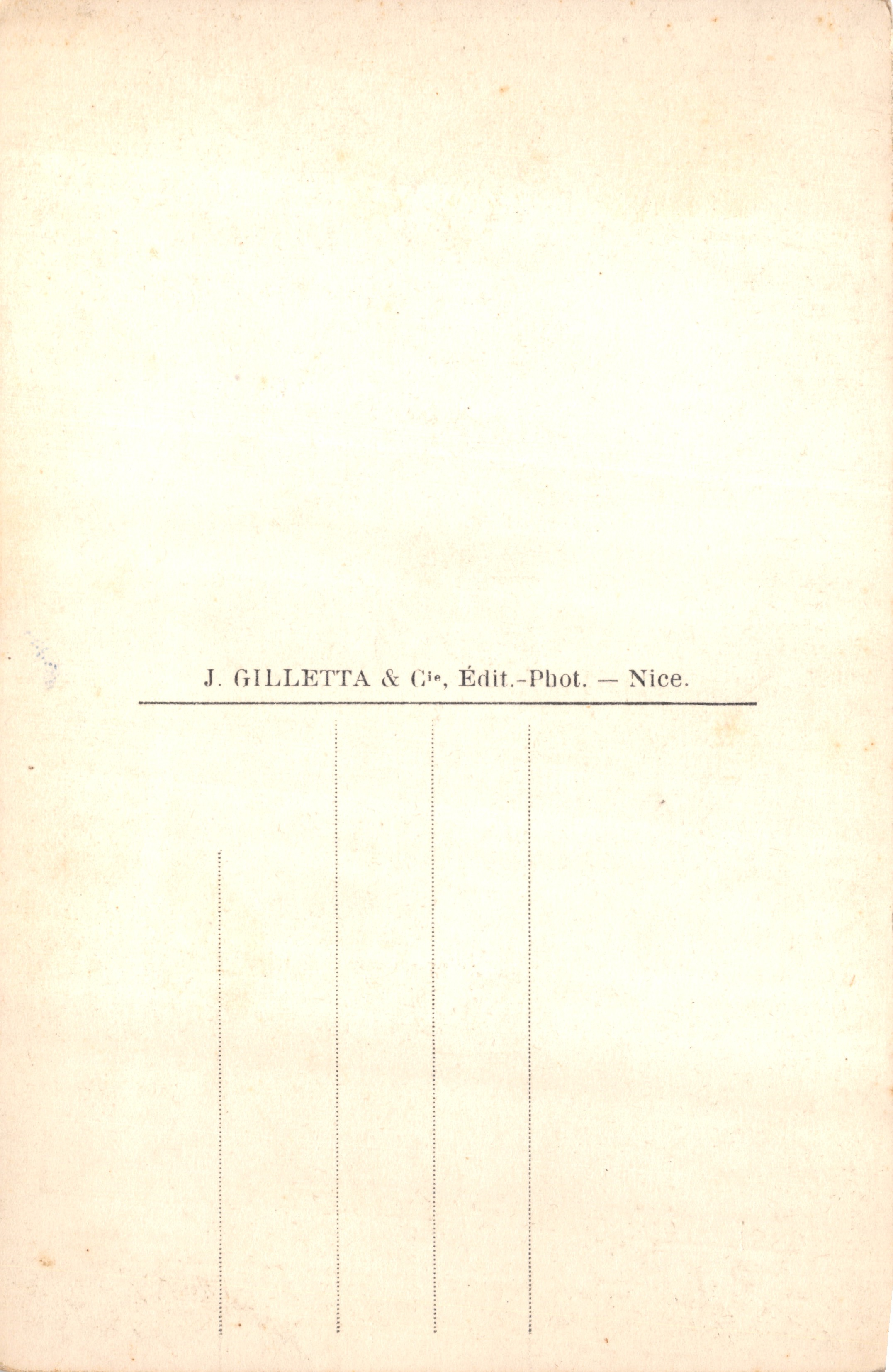 Nice - De Nieuwe Russische Kerk — uitgever J. GILLETТА & Cie, Nice, n° 58 — Achterkant