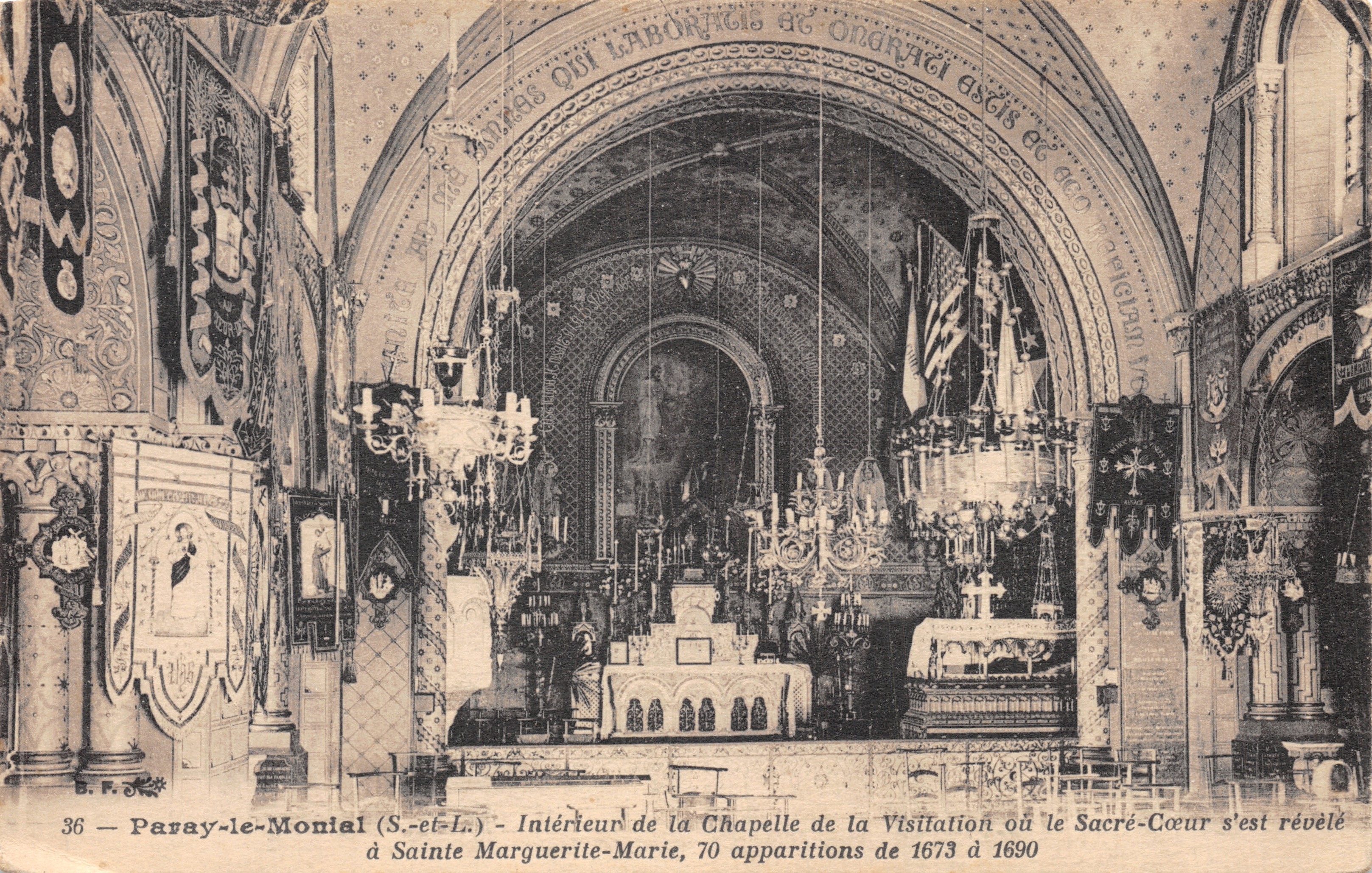 Paray-le-Monial (S.-et-L.) — Interior de la Capilla de la Visitación donde el Sagrado Corazón se reveló a Santa Marguerite-Marie, 70 apariciones de 1673 a 1890 — editor B.F.O. n°36