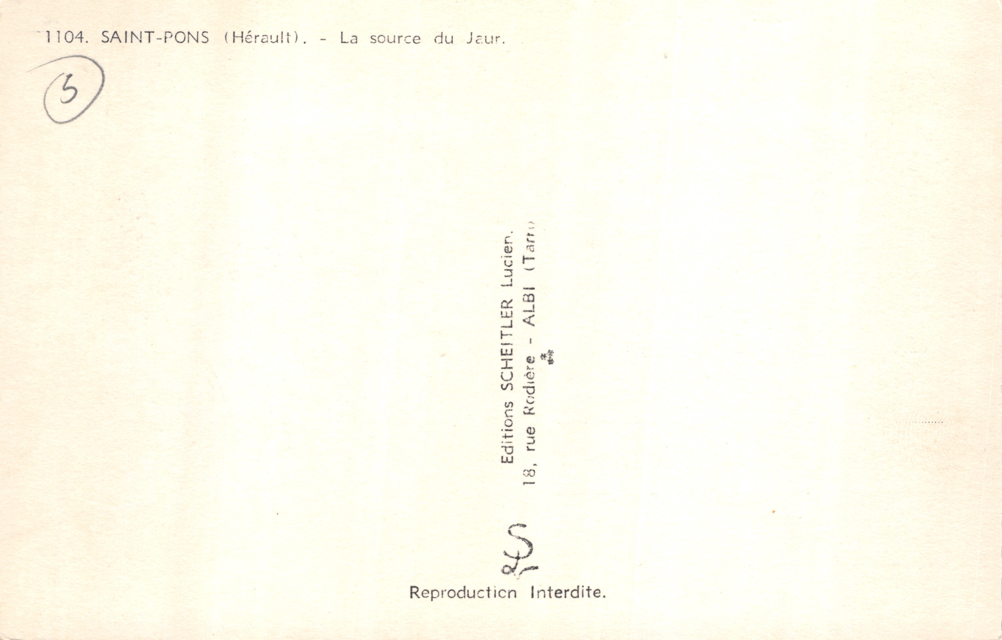 Saint-Pons (Hérault) — Ansicht des Jaur-Quells — Editions Scheitler, Albi — Rückseite