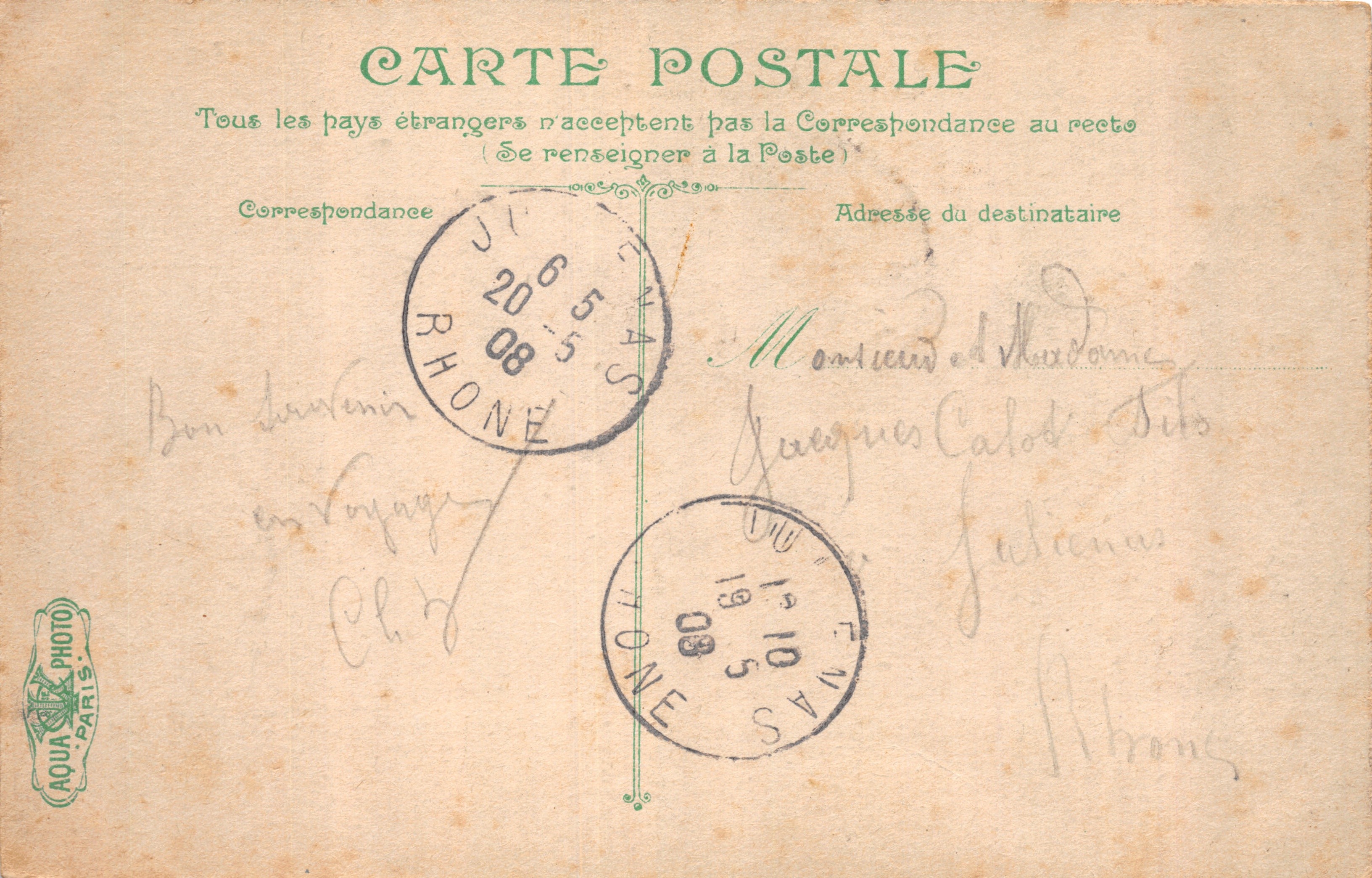 Entrée de l'Étang de Thau — Station Zoologique — Éditeur L.Y. 2177 — Verso